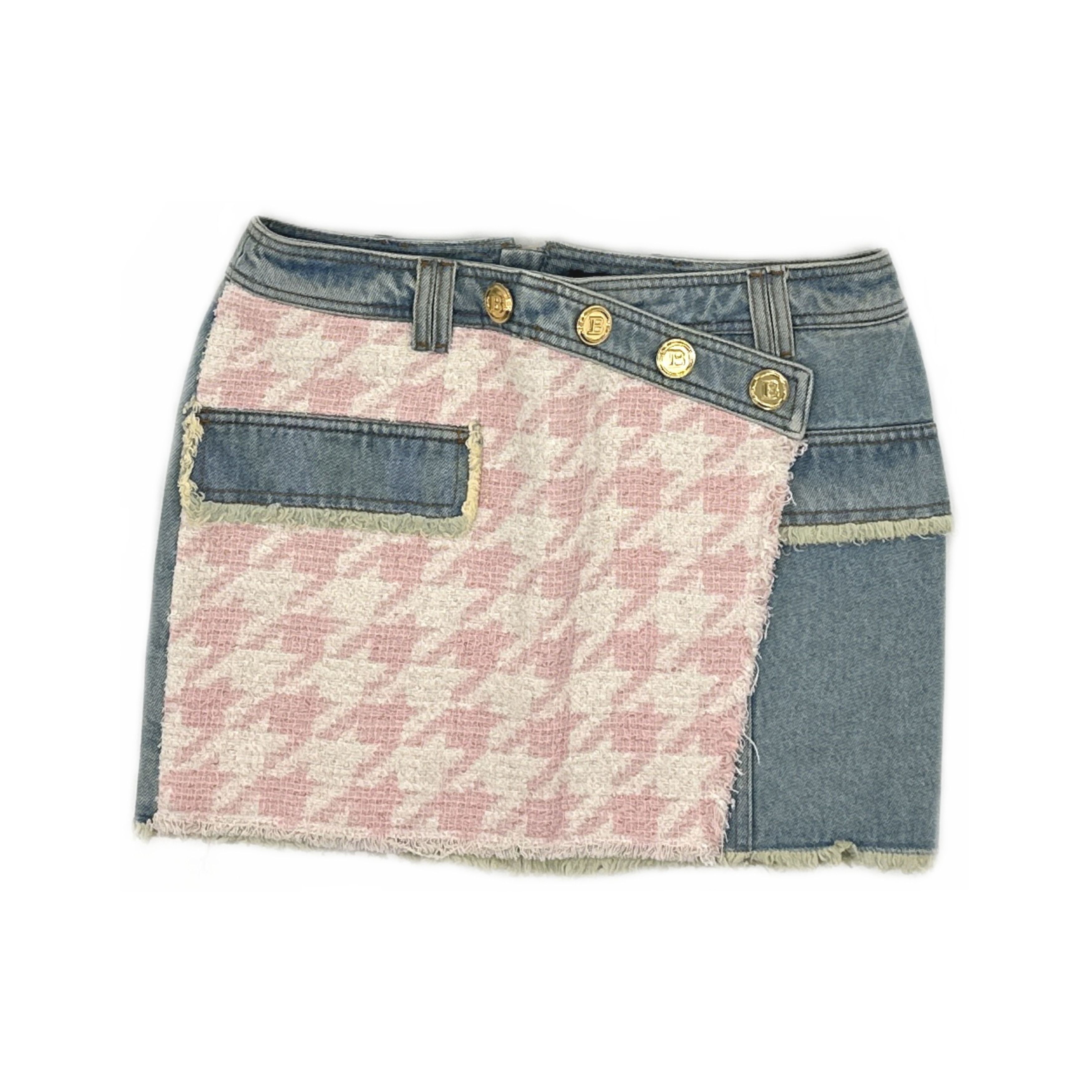 Balmain Balmain Pink Tweed Denim Mini Skirt Size 38 Size 27" / US 4 / IT 40 - 1 Thumbnail