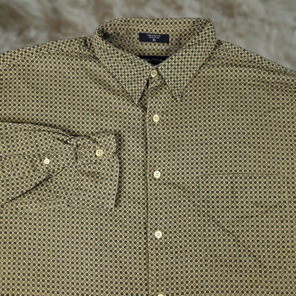 Nautica Nautica Shirt Mens XL Beige Geometric Button-Up Long Sleeve Casual Business Vintage: No Size US XL / EU 56 / 4 - 1 Thumbnail
