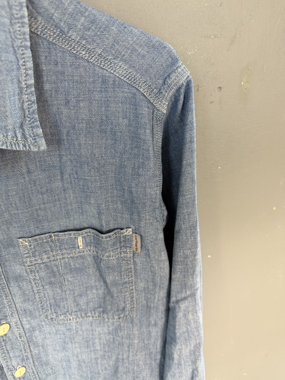 Carhartt VINTAGE Carhartt Shirt Denim Western Pearl Blue 90s Workwear Size US M / EU 48-50 / 2 - 4 Thumbnail