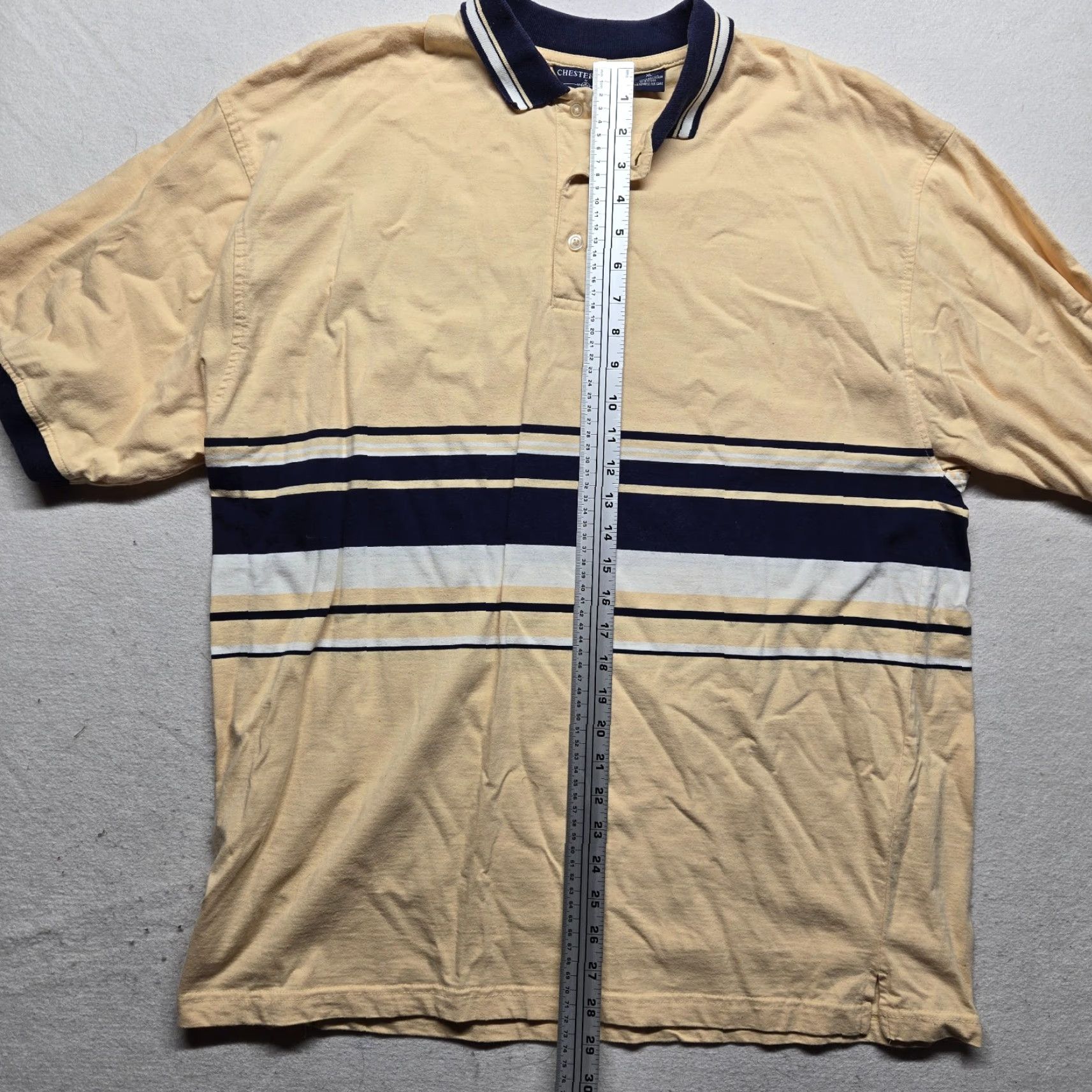 Vintage Chesterfield Polo Shirt Mens XL Yellow Striped Short Sleeve Cotton Polyester Button Collared Golf Casual Shirt Size US XL / EU 56 / 4 - 6 Thumbnail