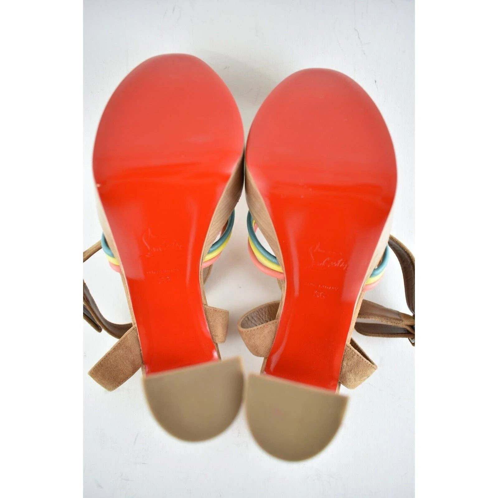 Christian Louboutin Ella 130 Brown Red Ankle Strap Platform Sandal Heel Pump 36 Size US 6 / IT 36 - 12 Thumbnail