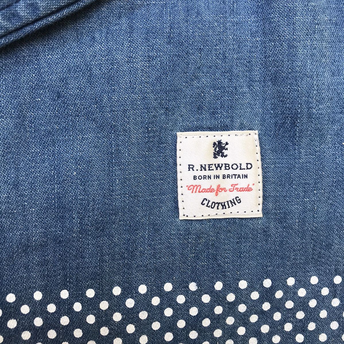 Designer × R.Newbold × Vintage R.NEWBOLD Born in Britain long sleeve denim blue polkadot Size US XL / EU 56 / 4 - 8 Thumbnail