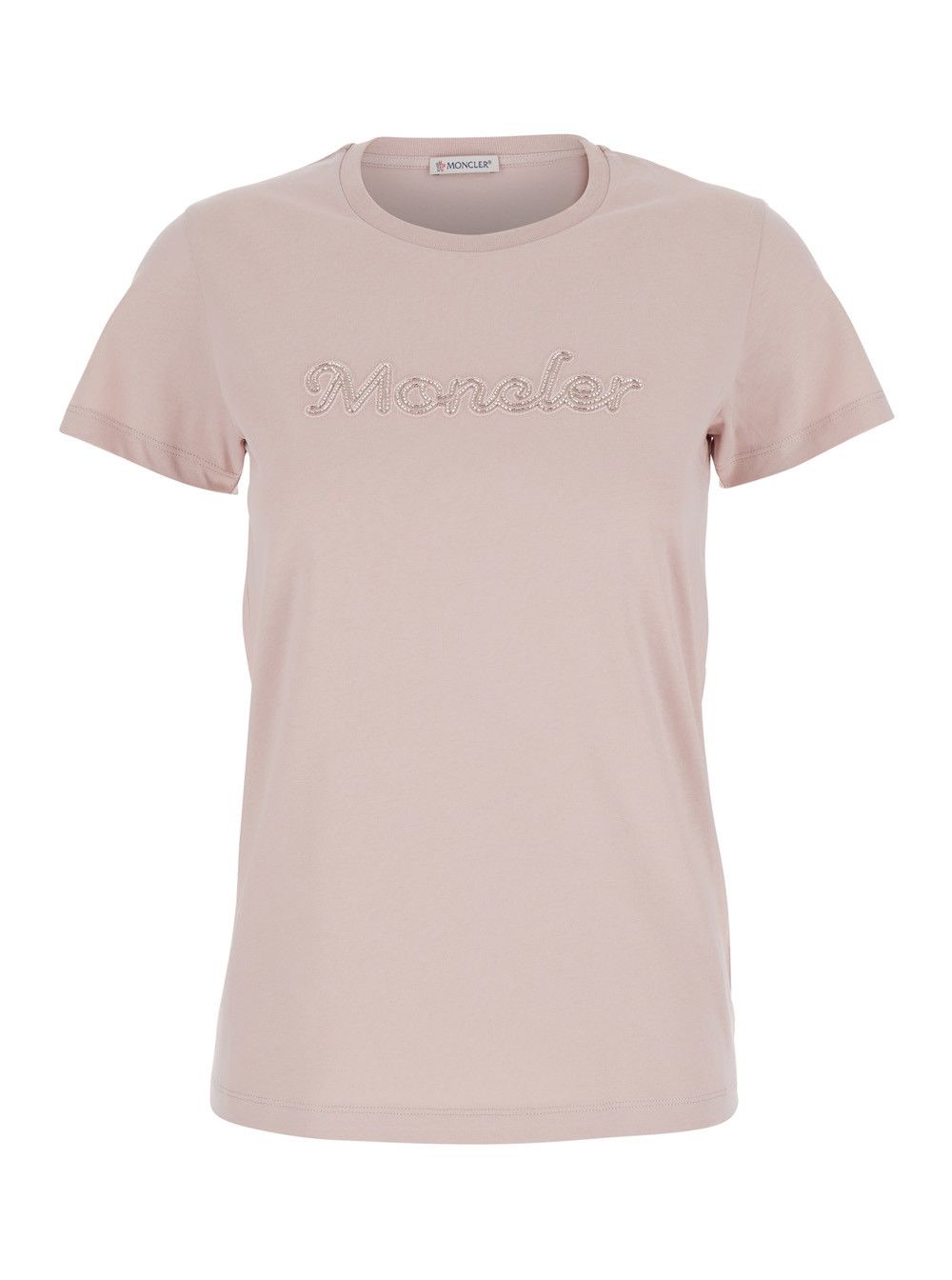 Moncler Pink T-Shirt with Embroidered Logo on the Front and Logo Patch on the Sleeve in Cotton Woman Size L / US 10 / IT 46 - 1 Thumbnail