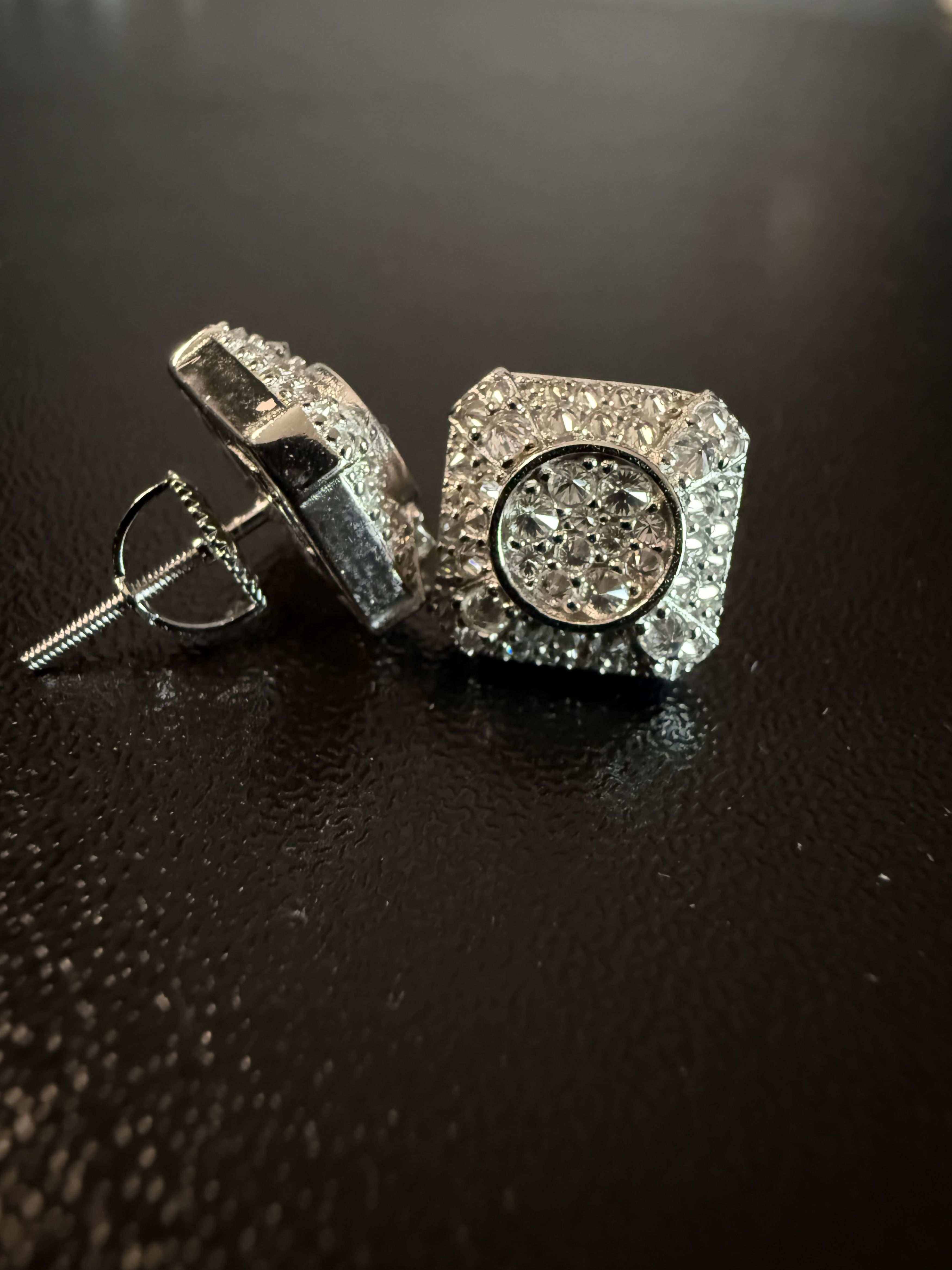 Other Trap Square Halo Studs Moissanite mens 925silver earrings Size ONE SIZE - 4 Thumbnail