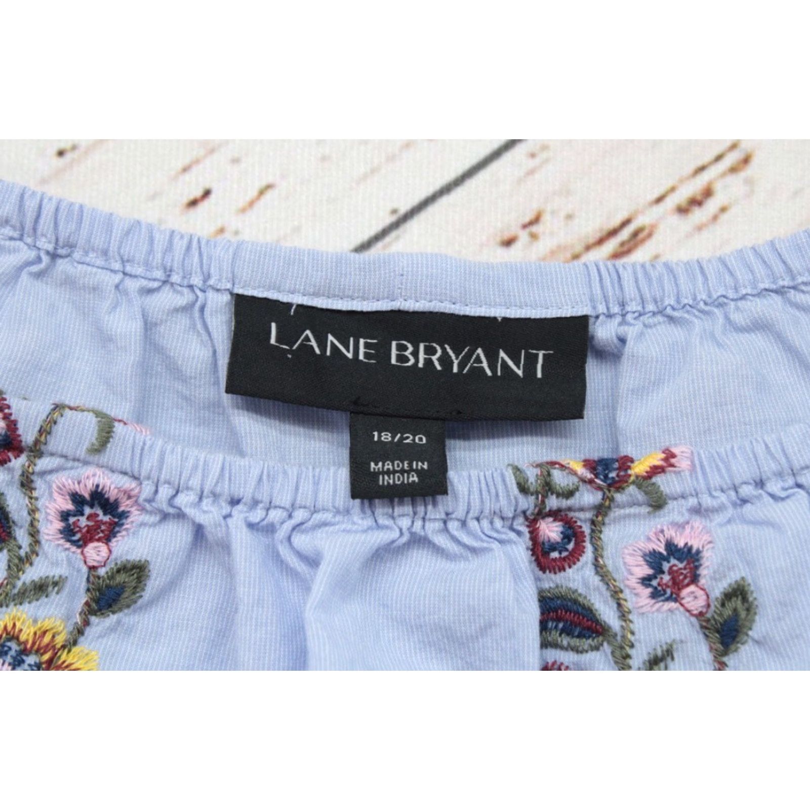 Vintage Lane Bryant Plus Size 18 Cotton Embroidered Peasant Blouse Blue Flutter Sleeve Boho Womens Size XXL / US 16-18 / IT 52-54 - 2 Thumbnail