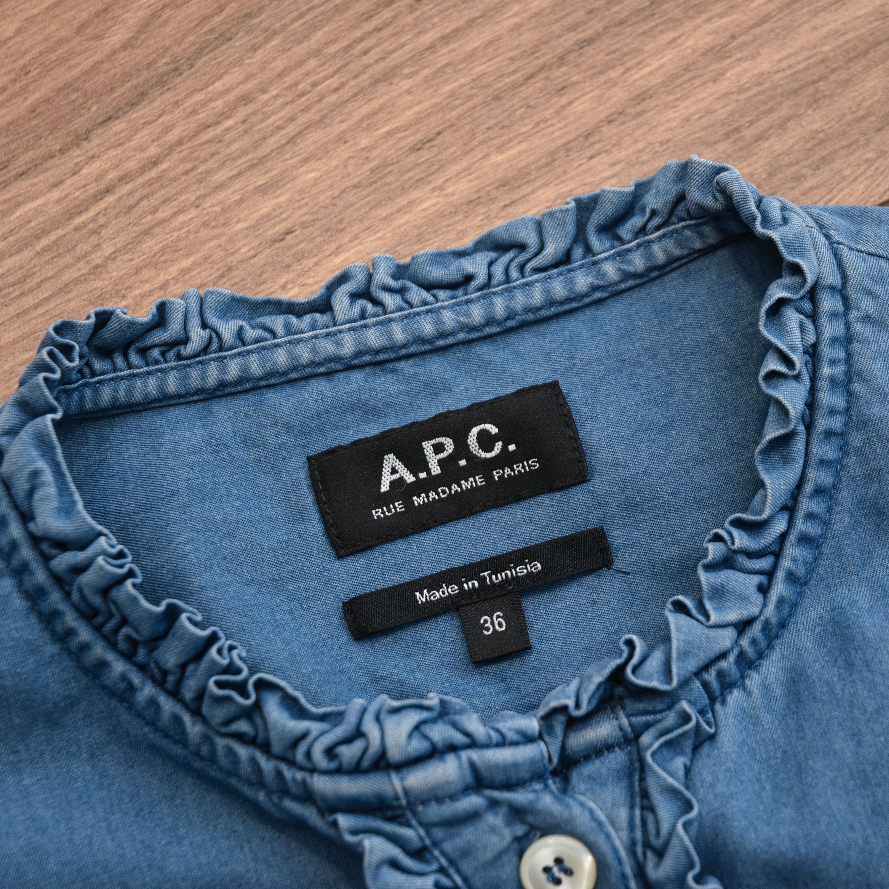 A.P.C. A.P.C. Hoshi Denim Shirt Dress Ruffle Collar Frill Detail Size S / US 4 / IT 40 - 10 Thumbnail