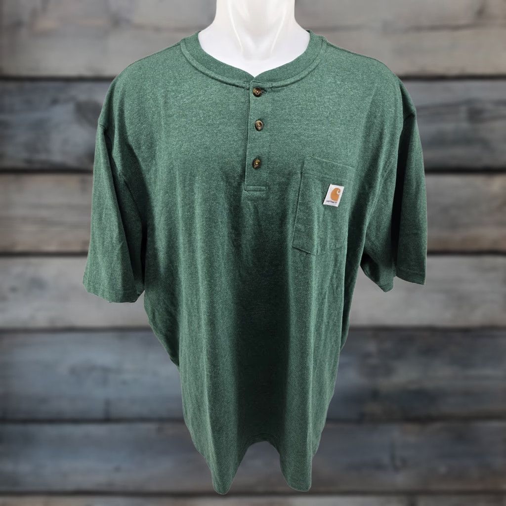 Carhartt VINTAGE Carhartt Heavyweight Pocket Henley Green T Shirt Mens 3XL K84 G55 3 Button Size US XXL / EU 58 / 5 - 1 Thumbnail