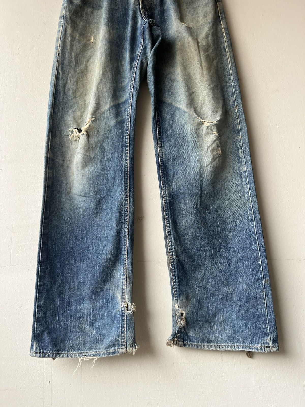 Lee Trashed Vintage Lee Ripped Dirty Mud Denim Selvedge Jeans Size US 30 / EU 46 - 19 Thumbnail