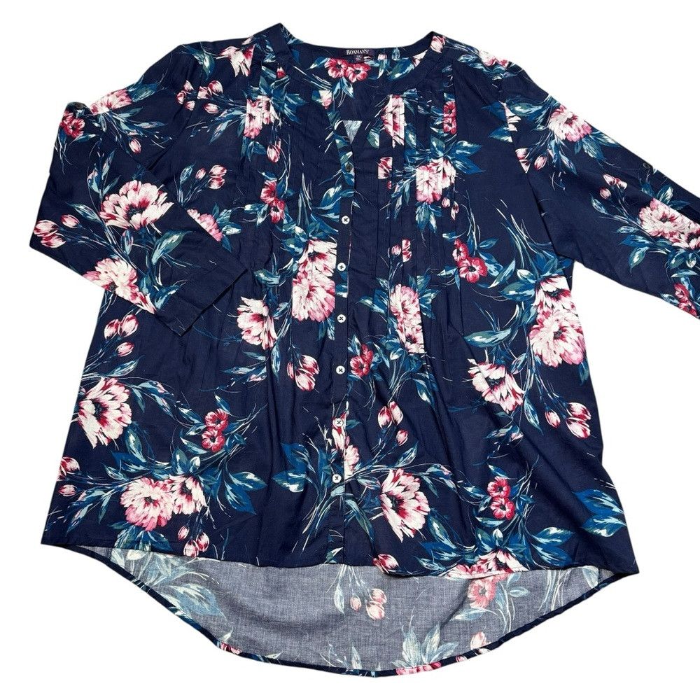 Other New Roaman's Blue Floral Long Roll -Up Sleeve Cotton Big Sh Size 4XL / US 24-26 - 2 Thumbnail