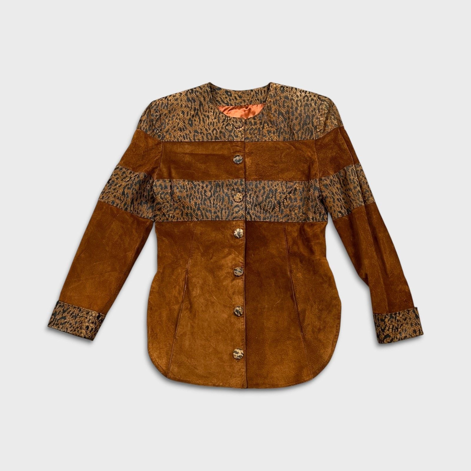 Danier × Vintage Vintage Danier Suede Patchwork Jacket Snake Leopard Print Size XS / US 0-2 / IT 36-38 - 1 Thumbnail