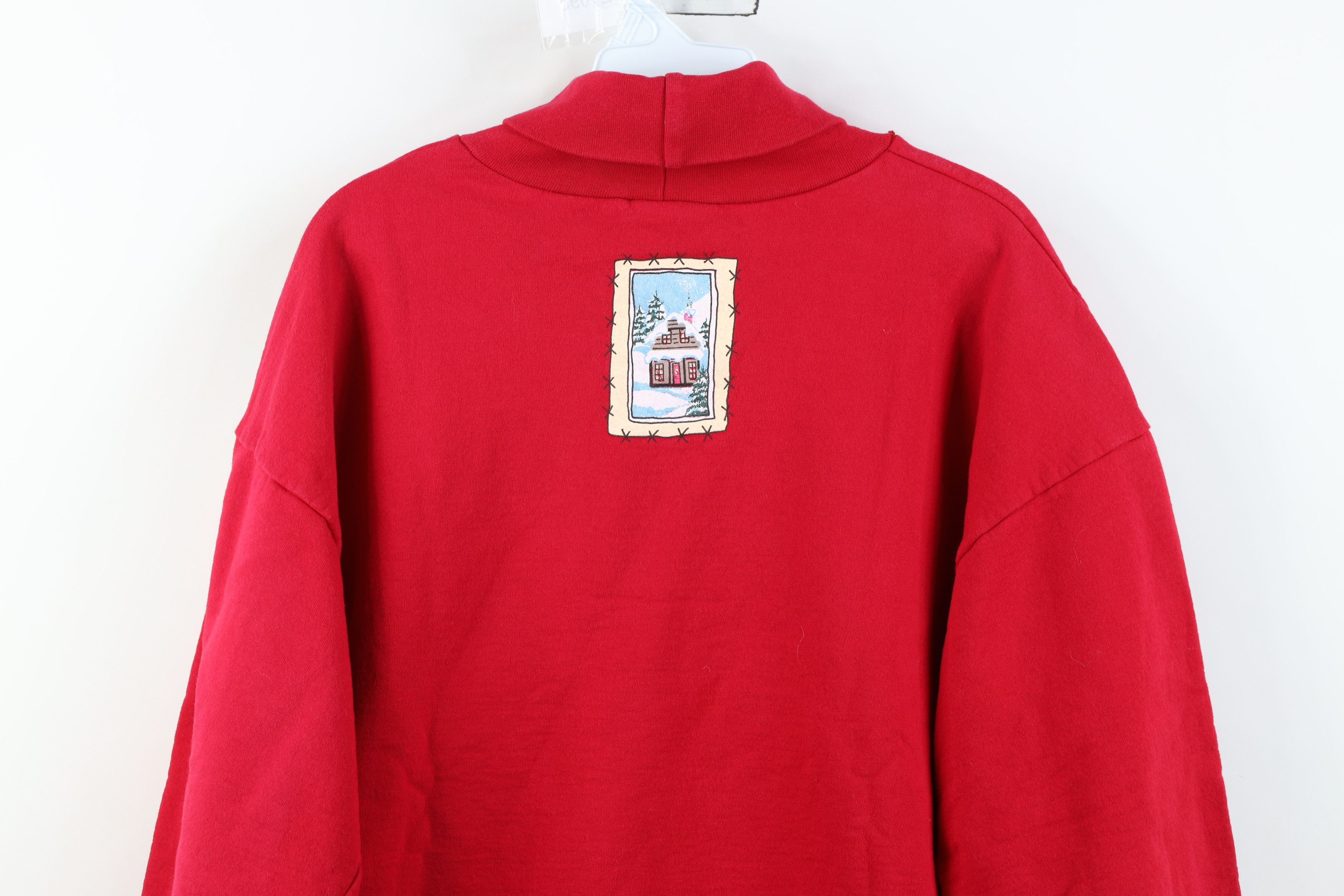 Vintage Vintage 90s Oversized Winter Stamp Turtleneck Sweatshirt Red Size M / US 6-8 / IT 42-44 - 15 Thumbnail