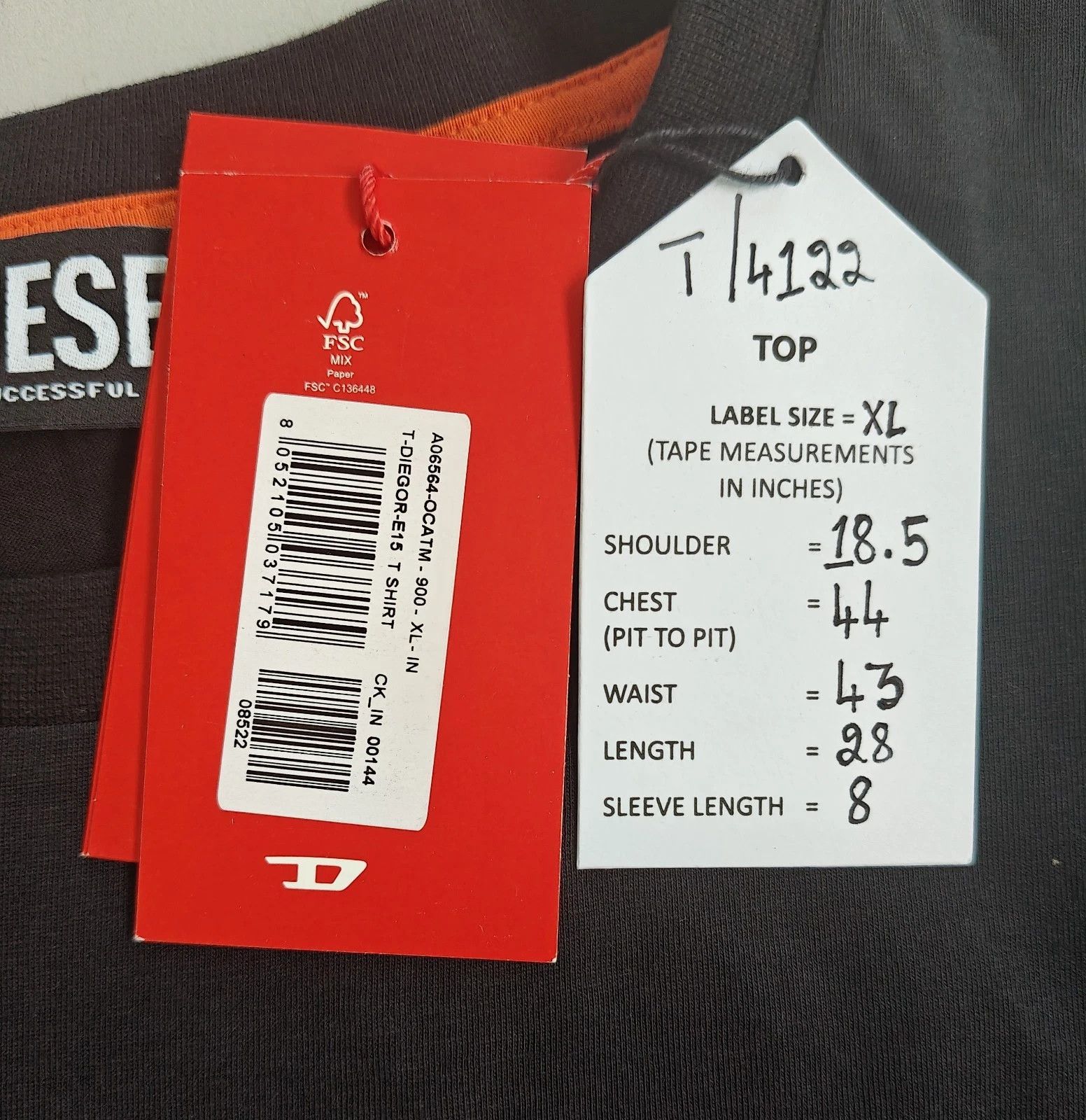 Diesel DIESEL Black T-Shirt With Logo Patch T 4122 Size US XL / EU 56 / 4 - 5 Thumbnail