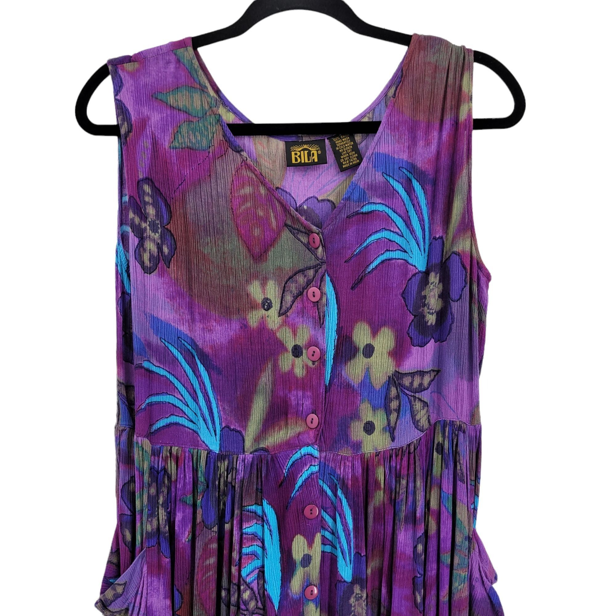 Vintage Vtg 80's Dress Sleeveless Scoop Tropical Island Gauze Pinafo Size S / US 4 / IT 40 - 8 Thumbnail