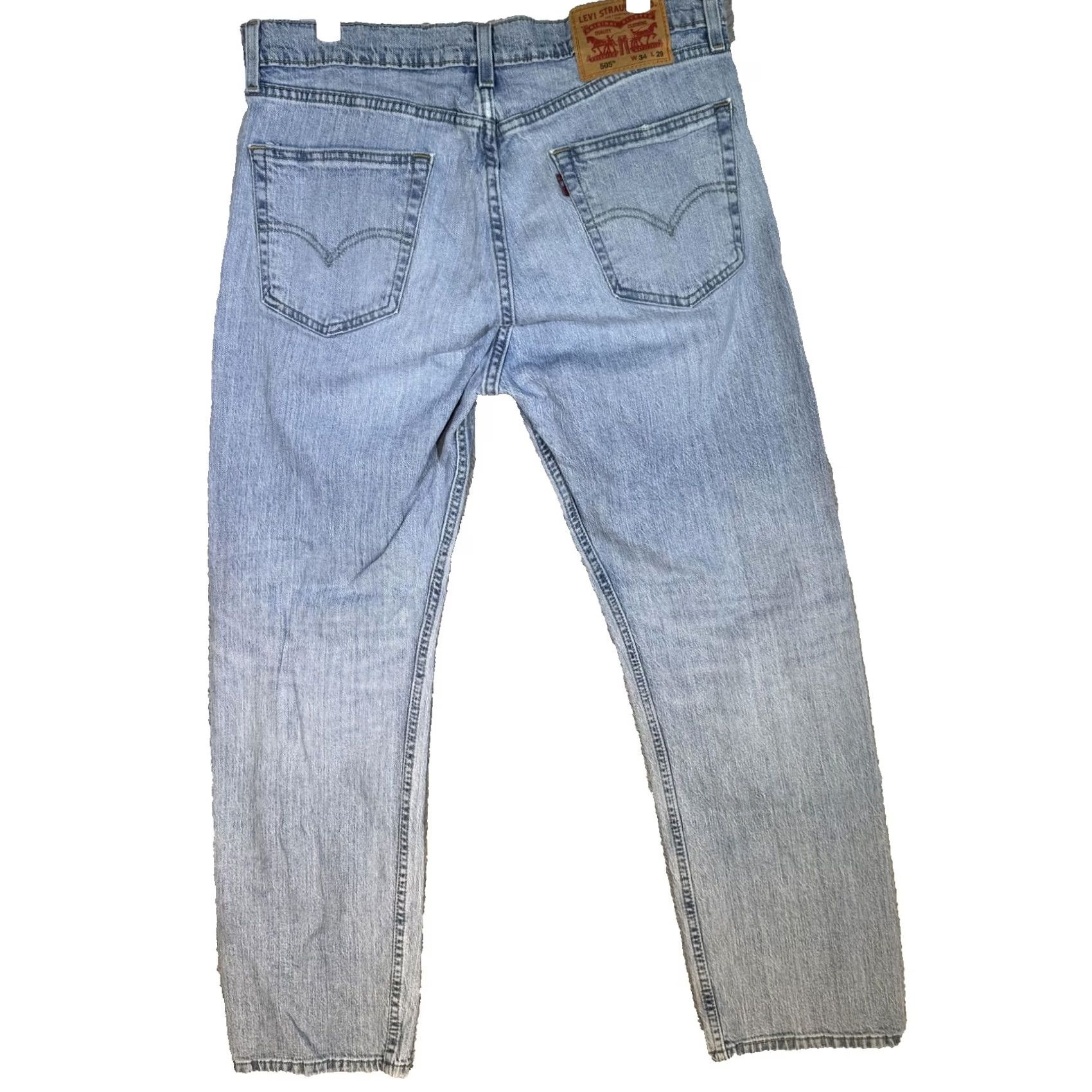 Levi's Levi's 505 Jeans Mens 34x29 Light Wash Straight Leg Stretch Denim Casual Blue Zipper Button Logo Pockets Size US 34 / EU 50 - 3 Thumbnail