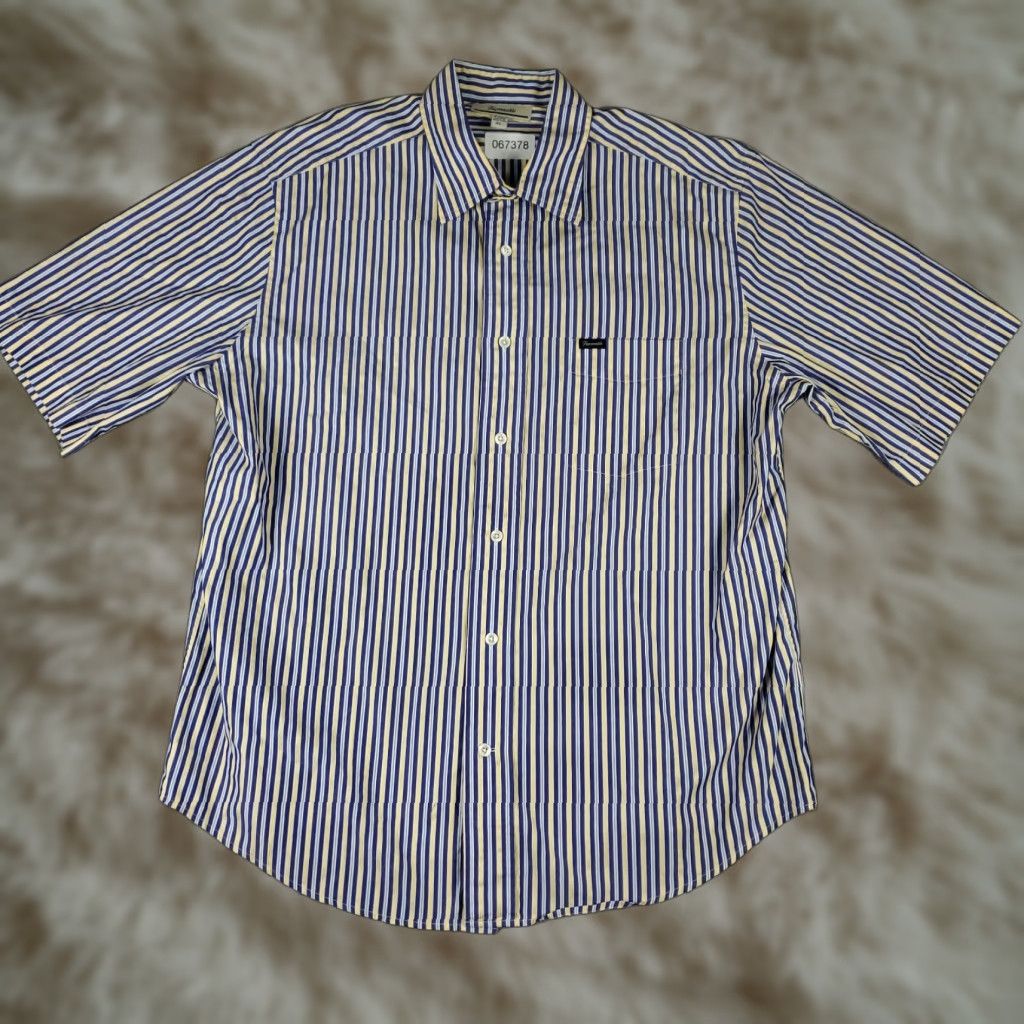 Faconnable Façonnable Shirt Mens XL Blue Striped Button-Up Short Sleeve - Casual, Button-Down, Collared, Cotton, Woven, Regular Fit Size US XL / EU 56 / 4 - 1 Thumbnail