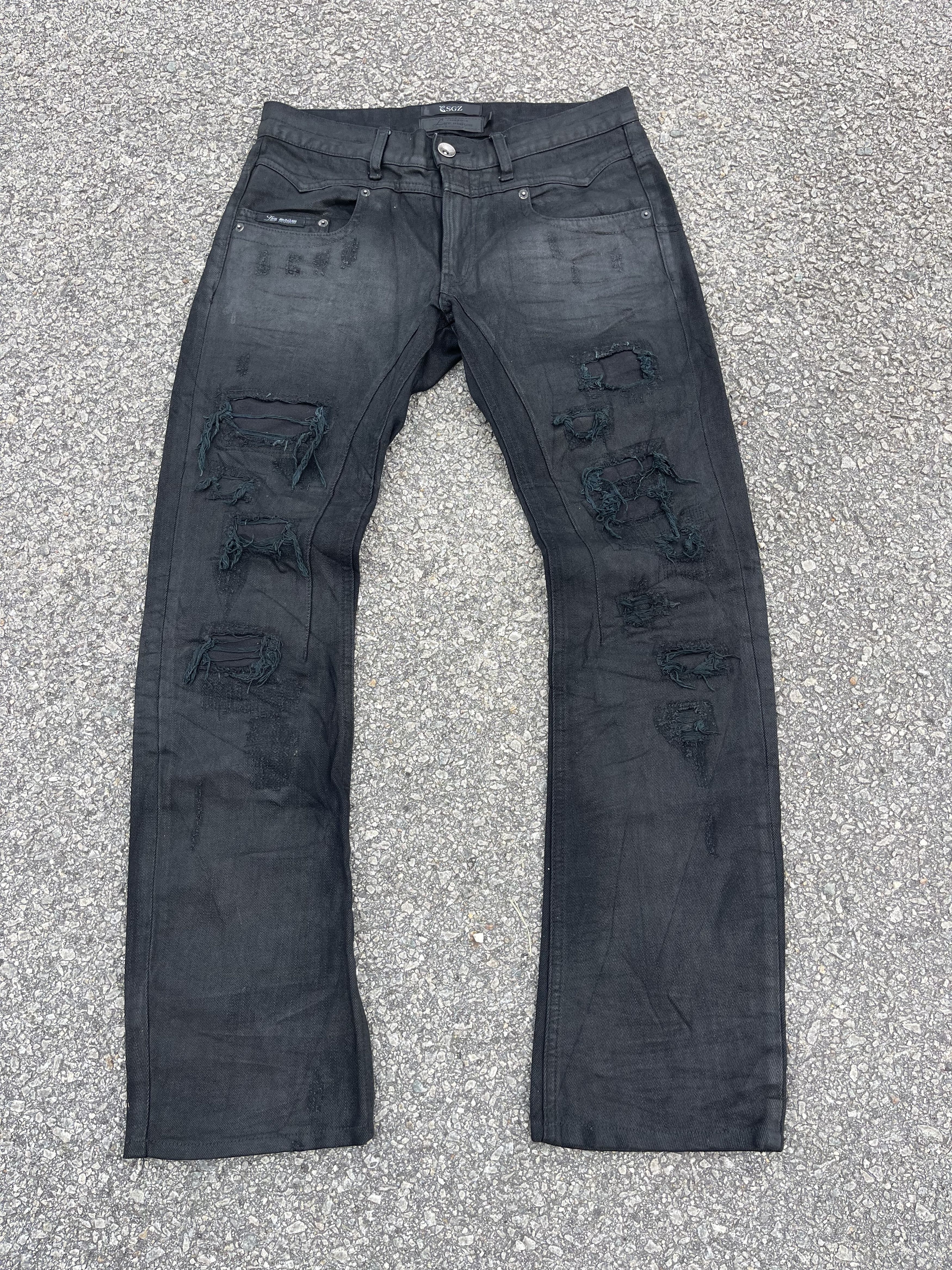 GOSTAR DE FUGA × JACKROSE × Le Grande Bleu (L.G.B.) Luv Maison Black Waxed Oil Distressed Slim Fit Size US 31 - 2 Thumbnail