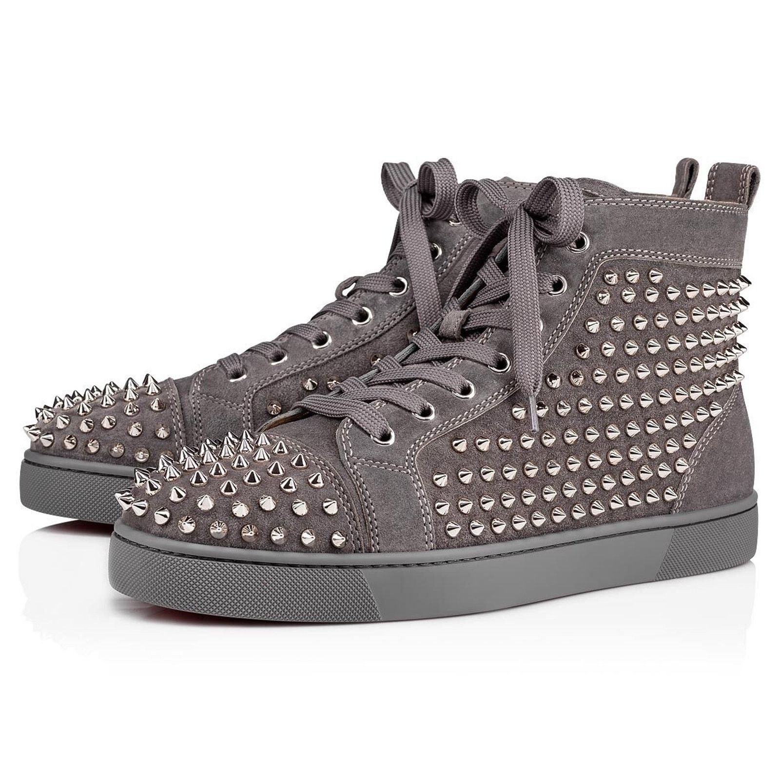 Christian Louboutin Christian Louboutin Men Louis Flat Shadow Grey Suede Spike Size US 6 / EU 39 - 1 Thumbnail