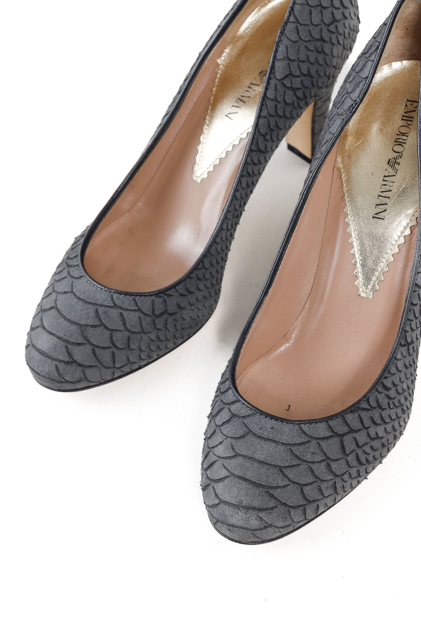 Emporio Armani Emporio Armani Snake Stamped Grey Leather Pumps Size US 7 / IT 37 - 6 Thumbnail