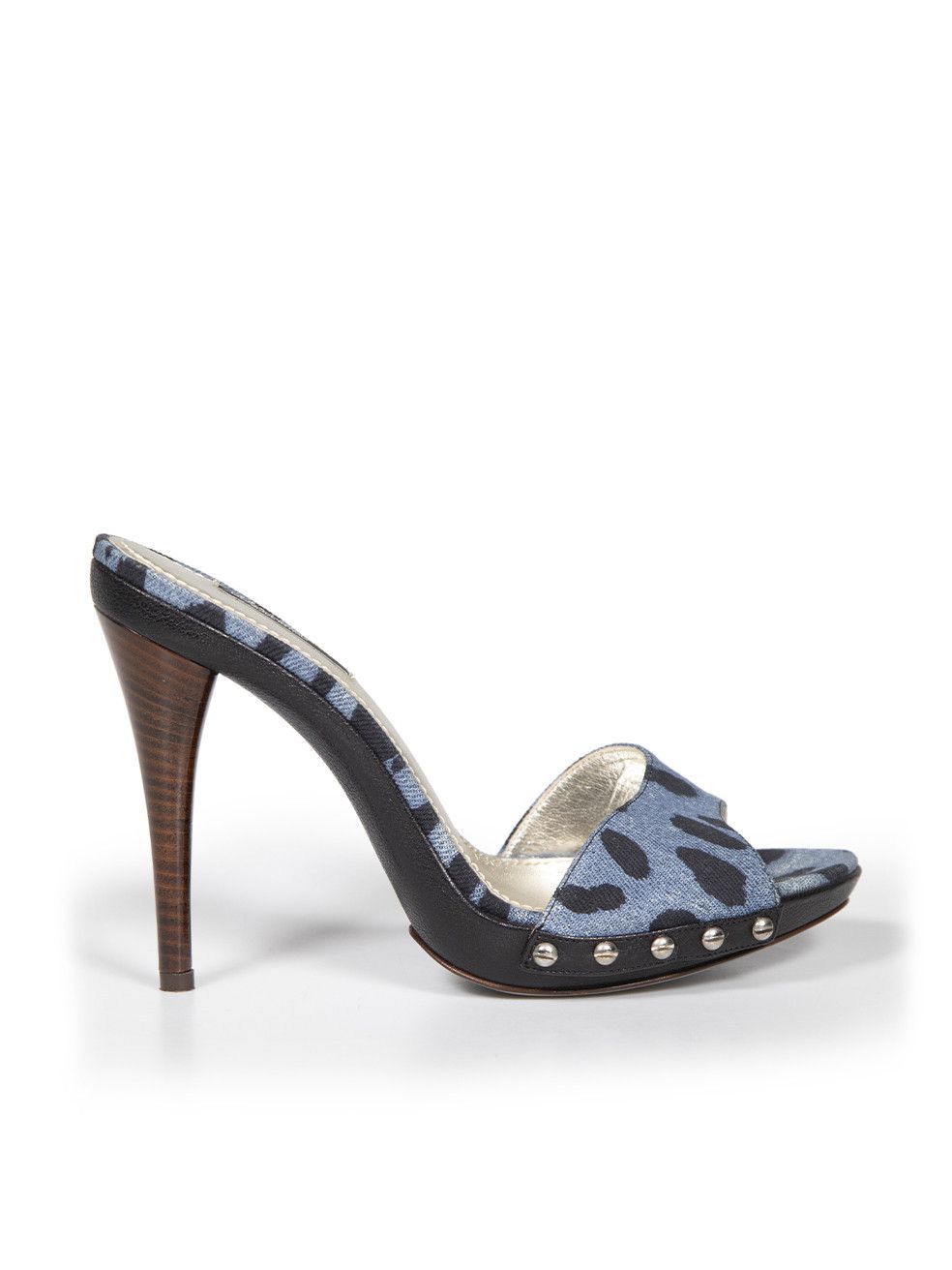 image of Dolce Gabbana Blue Denim Leopard Print Mule Shoess Shoes, Women's (Size 8)