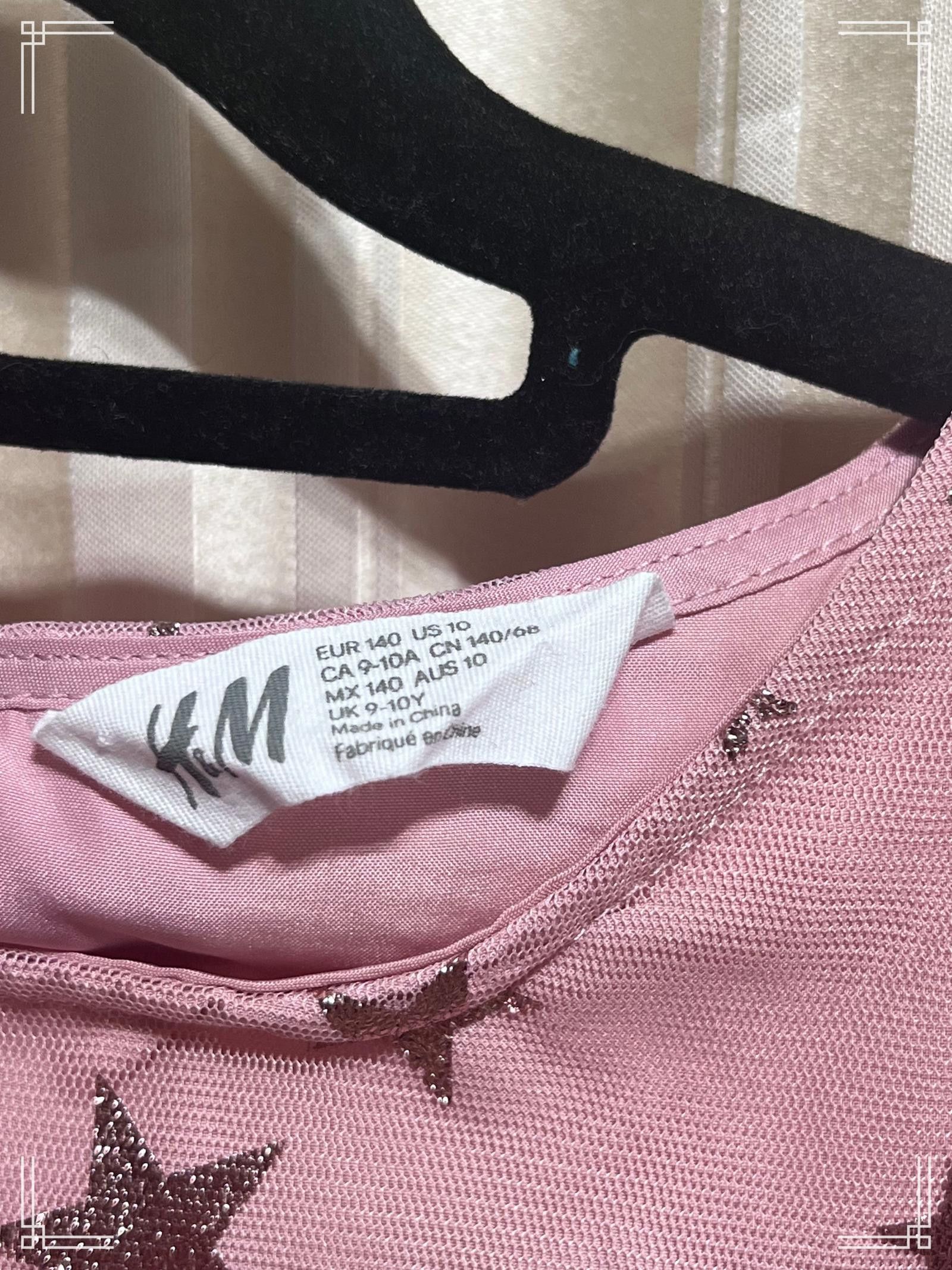 Designer H&M Girls Pink Mesh Star Print Dress with Puffy Sleeves Size XXS / US 00 / IT 34 - 3 Thumbnail