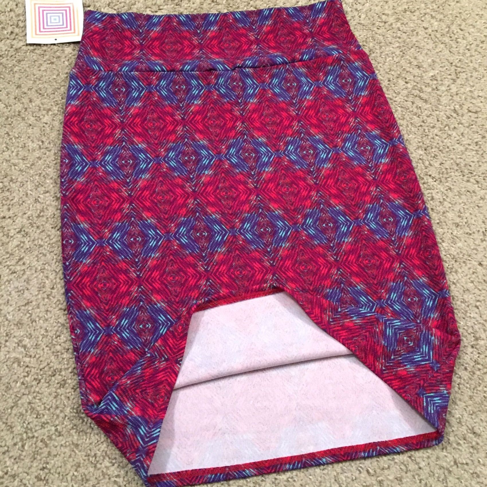 Vintage LuLaRoe Skirt Knee Length M Red Purple Geometric Pull On Unlined Polyester Spandex Women Casual Vintage No Size 32" / US 10 / IT 46 - 7 Thumbnail