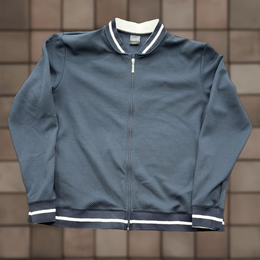 Nike Nike Jacket Women's XL Blue Full Zip Textured Bomber Athletic Striped Ribbed Trim Nike Swoosh Size XL / US 12-14 / IT 48-50 - 1 Thumbnail