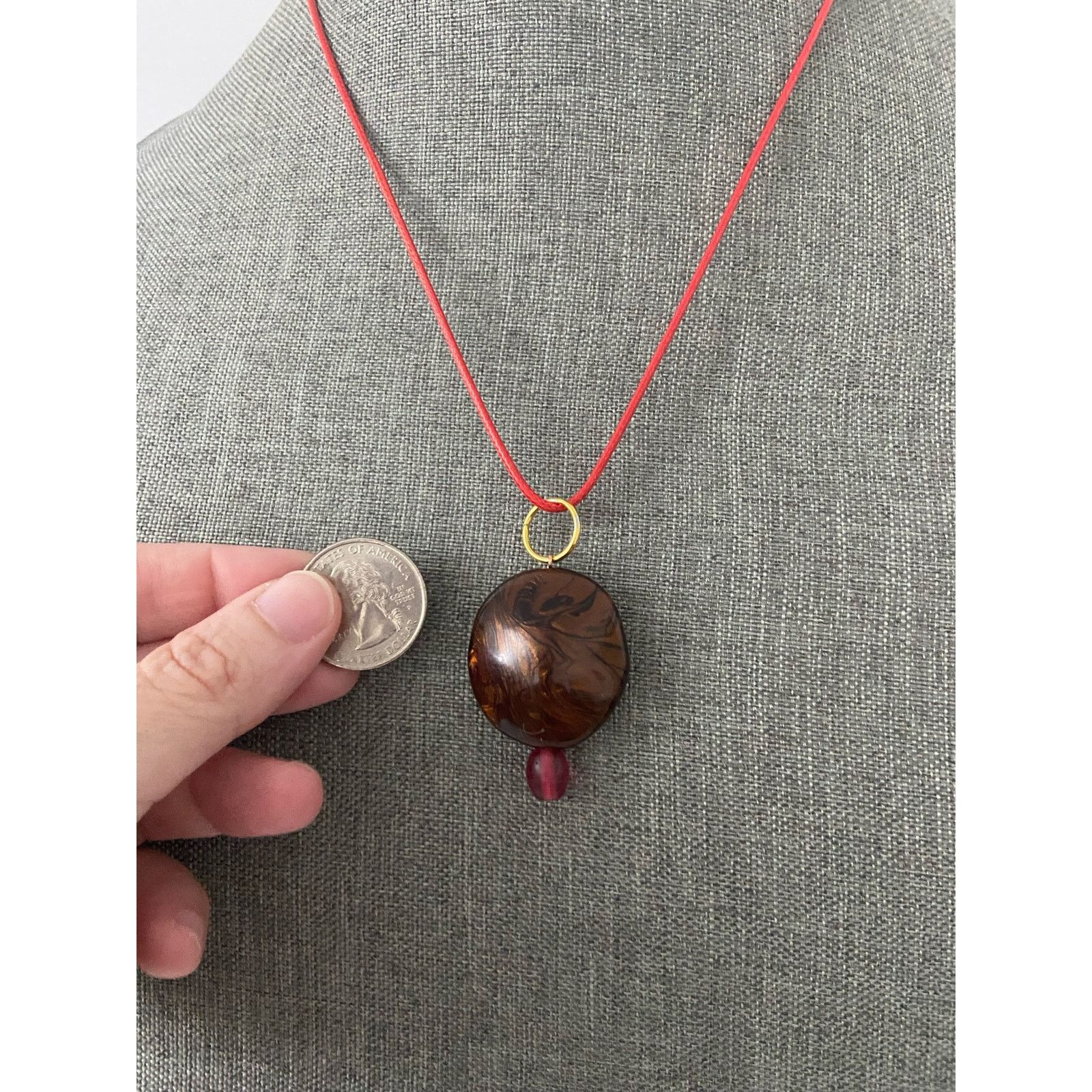 Handmade Upcycled brown bead pendant necklace Size ONE SIZE - 2 Thumbnail