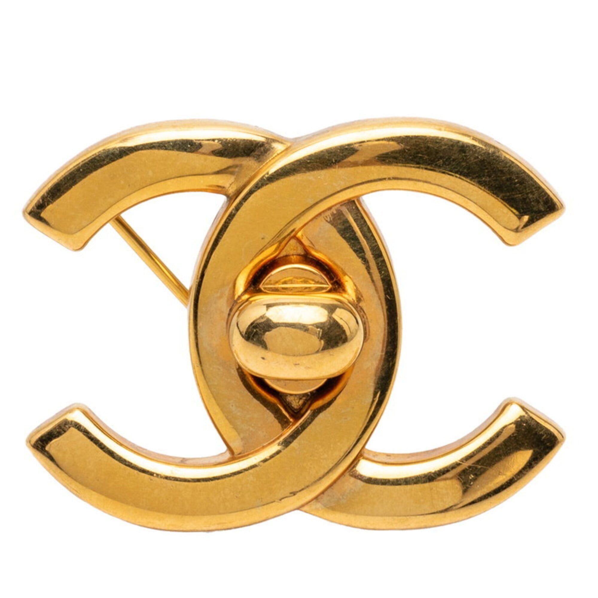 Chanel Chanel Coco Mark Turnlock Logo Brooch 96P Gold Plated Women's CHANEL Size ONE SIZE - 1 Thumbnail