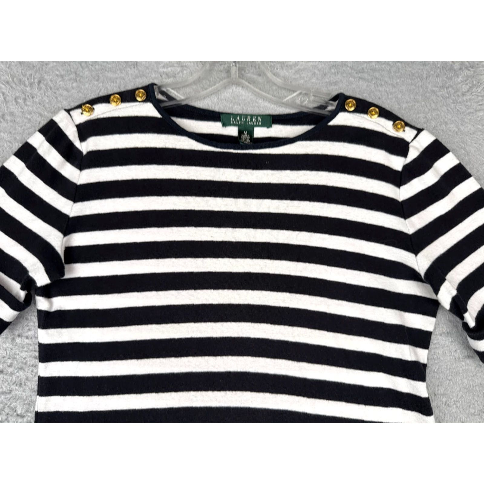 Ralph Lauren Lauren Ralph Lauren Shirt Women Medium Black Striped Casual Round Neck Cotton Sports Size M / US 6-8 / IT 42-44 - 4 Thumbnail