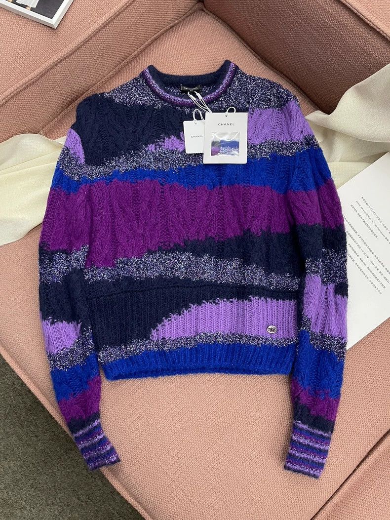 Chanel Chanel 22A blue and purple color-blocked alpaca sweater Size XS / US 0-2 / IT 36-38 - 1 Thumbnail