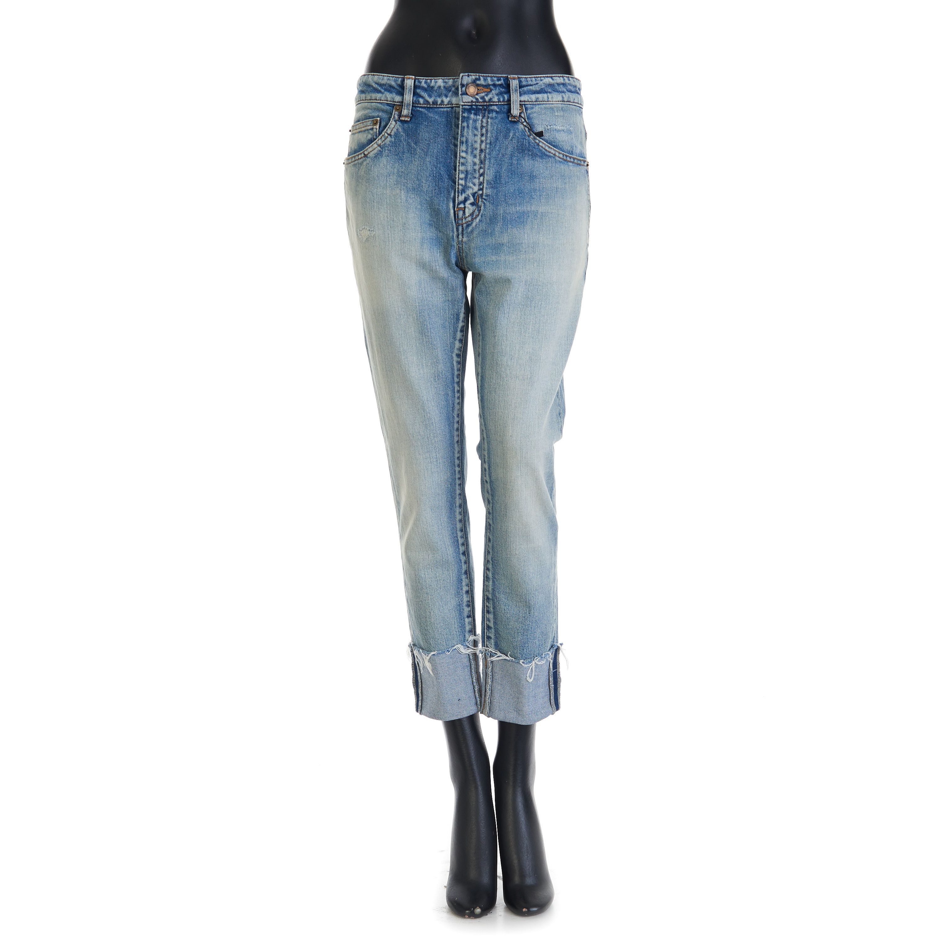 image of Saint Laurent Paris Skinny Mid-Waist Jeans In Santa Monica Blue Denim, Women's (Size 32)