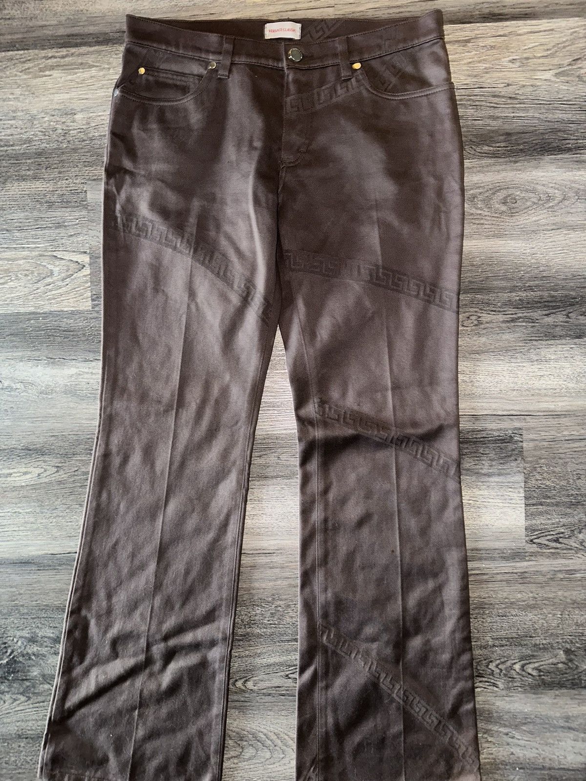 image of Versace Flare Bottom Jeans in Maroon, Men's (Size 33)