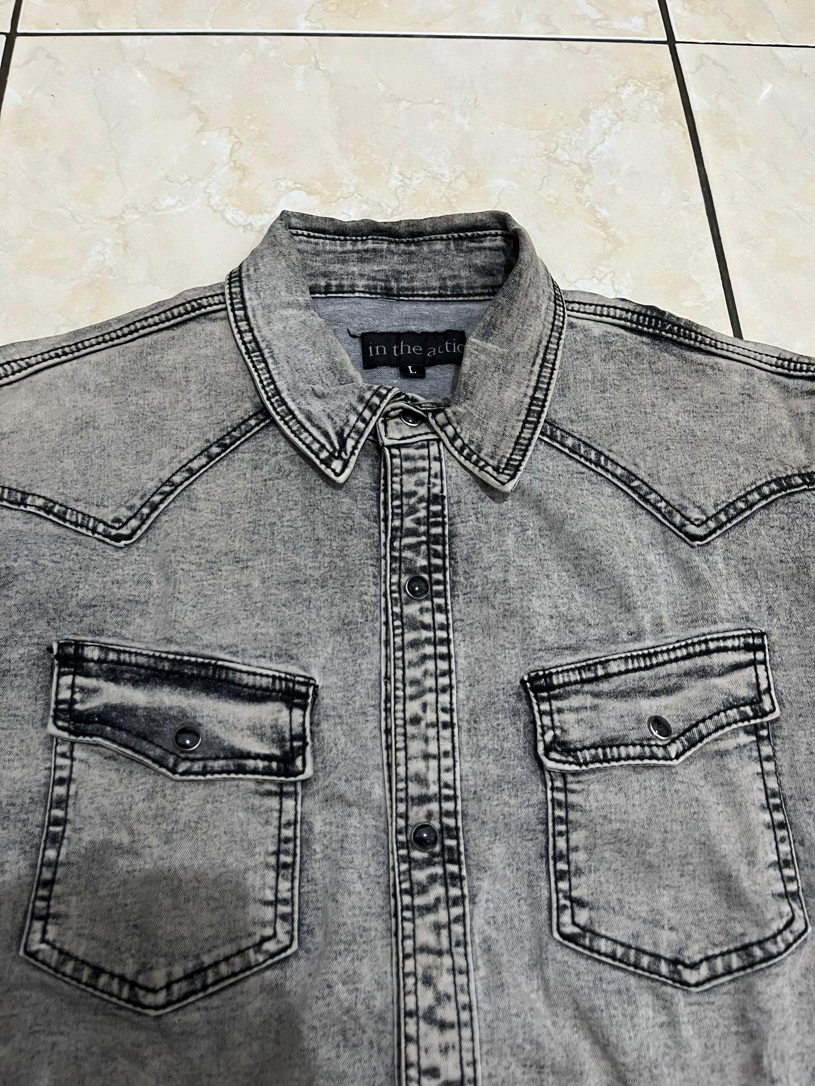 In The Attic In The Attic Homme Acid Wash Western Denim Shirt Size US M / EU 48-50 / 2 - 2 Thumbnail