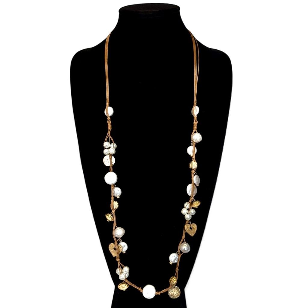 Chicos CHICO’S Pearl & Heart Charm Leather Cord Necklace | NWT Size ONE SIZE - 1 Thumbnail