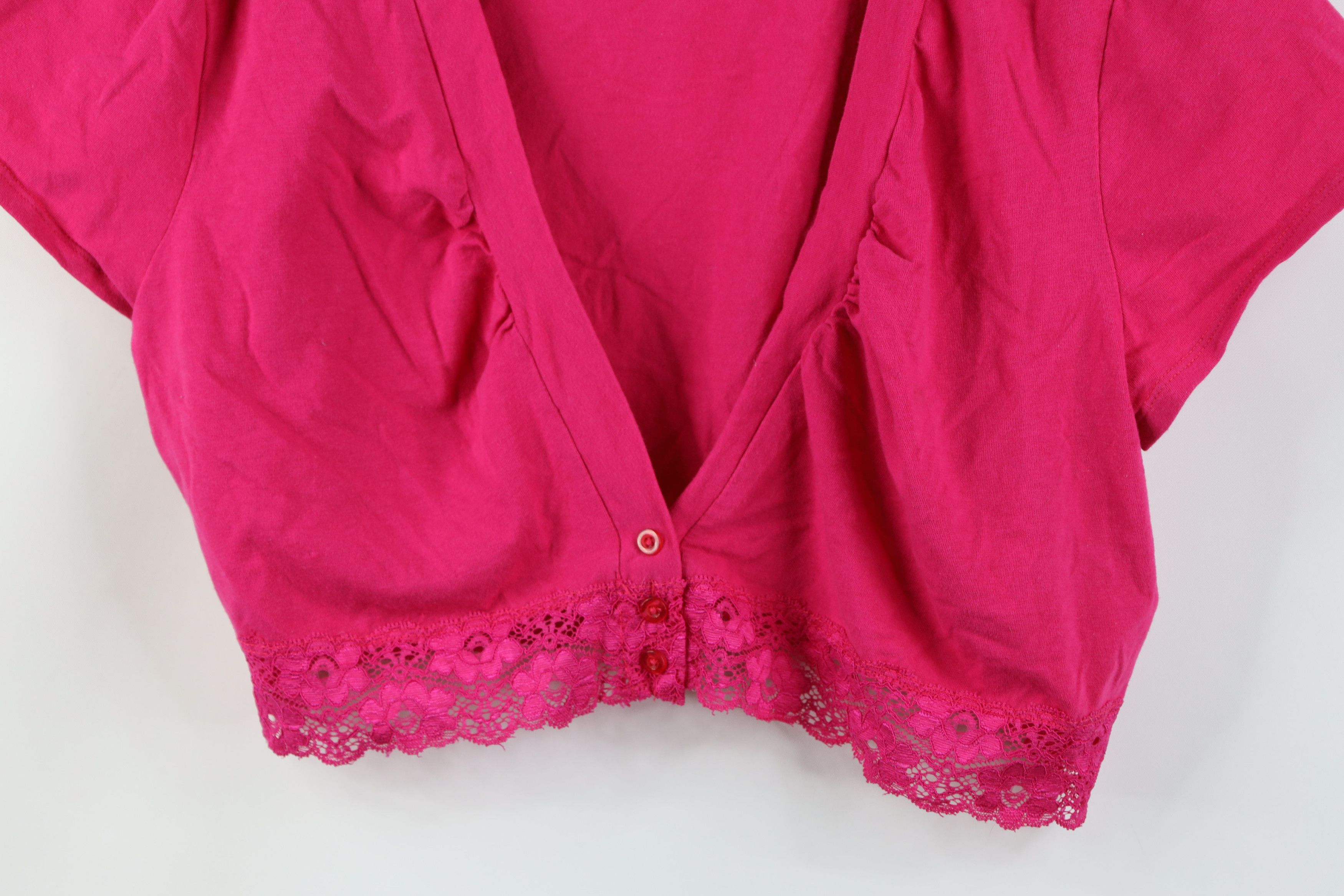 Vintage Vintage 90s Y2K Babydoll Lace Cropped Cardigan Shirt Pink Size XXL / US 16-18 / IT 52-54 - 3 Thumbnail