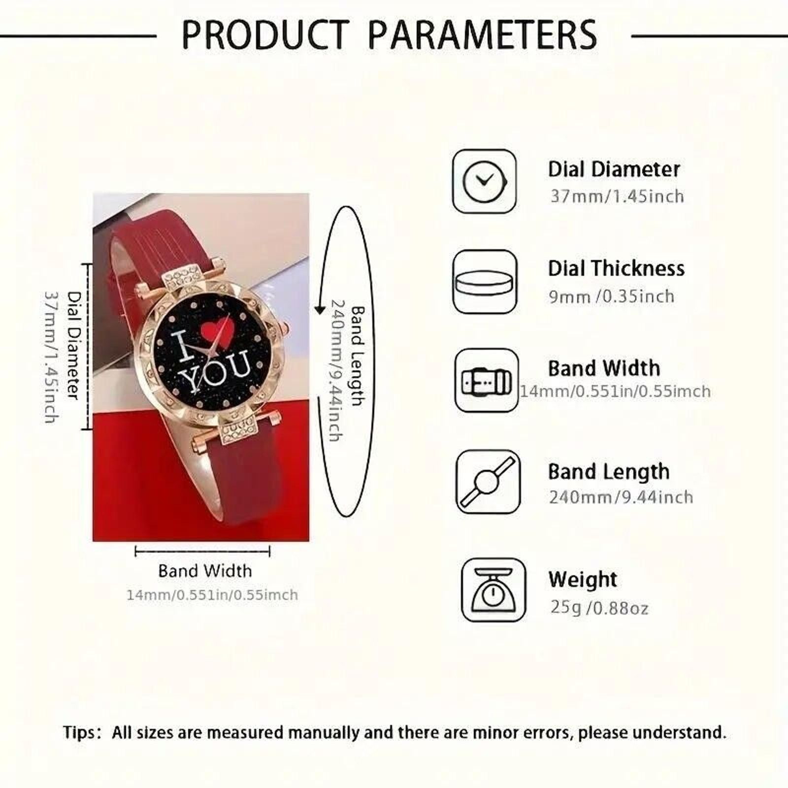 Other 5pc ‘I Luv You’ Watch Jewelry Set • Heart-Shaped Faux Ruby Size ONE SIZE - 5 Thumbnail
