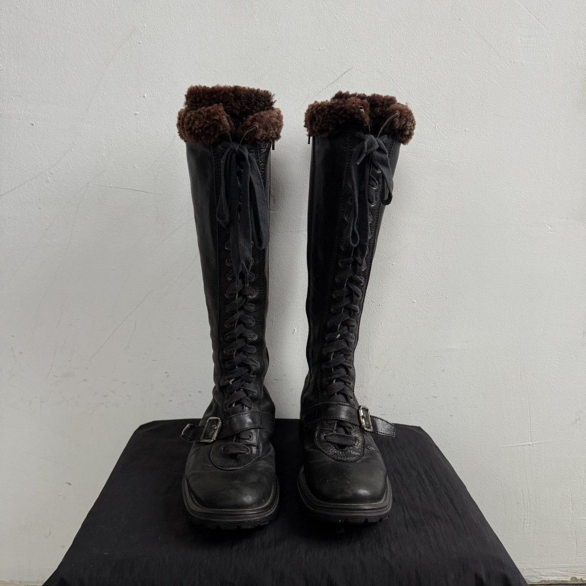 Hysteric Glamour Bumper Italy Lace Up Knee High Boots With Faux Fur Lining Size US 7 / IT 37 - 4 Thumbnail