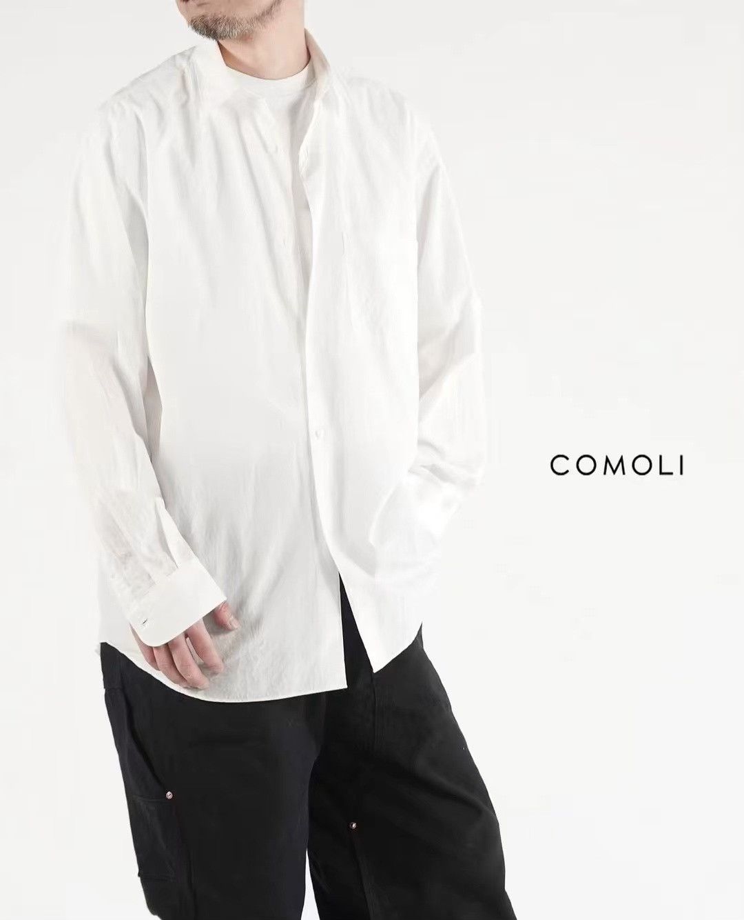 Comoli COMOLI Solid Pocket Long Sleeve Cotton Shirt Size US L / EU 52-54 / 3 - 2 Thumbnail