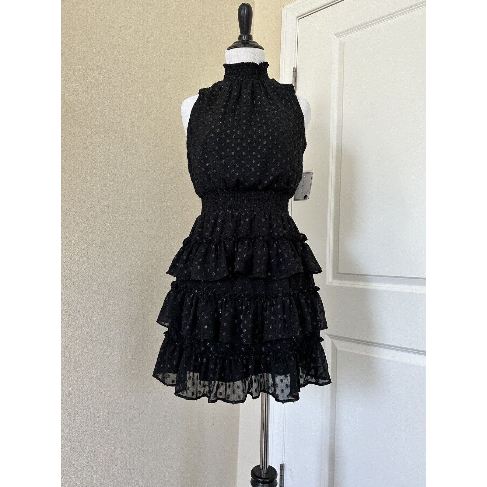 Other Black Smocked Neck Ruffle Tiered Mini Dress 1. State NWT Size S / US 4 / IT 40 - 4 Thumbnail