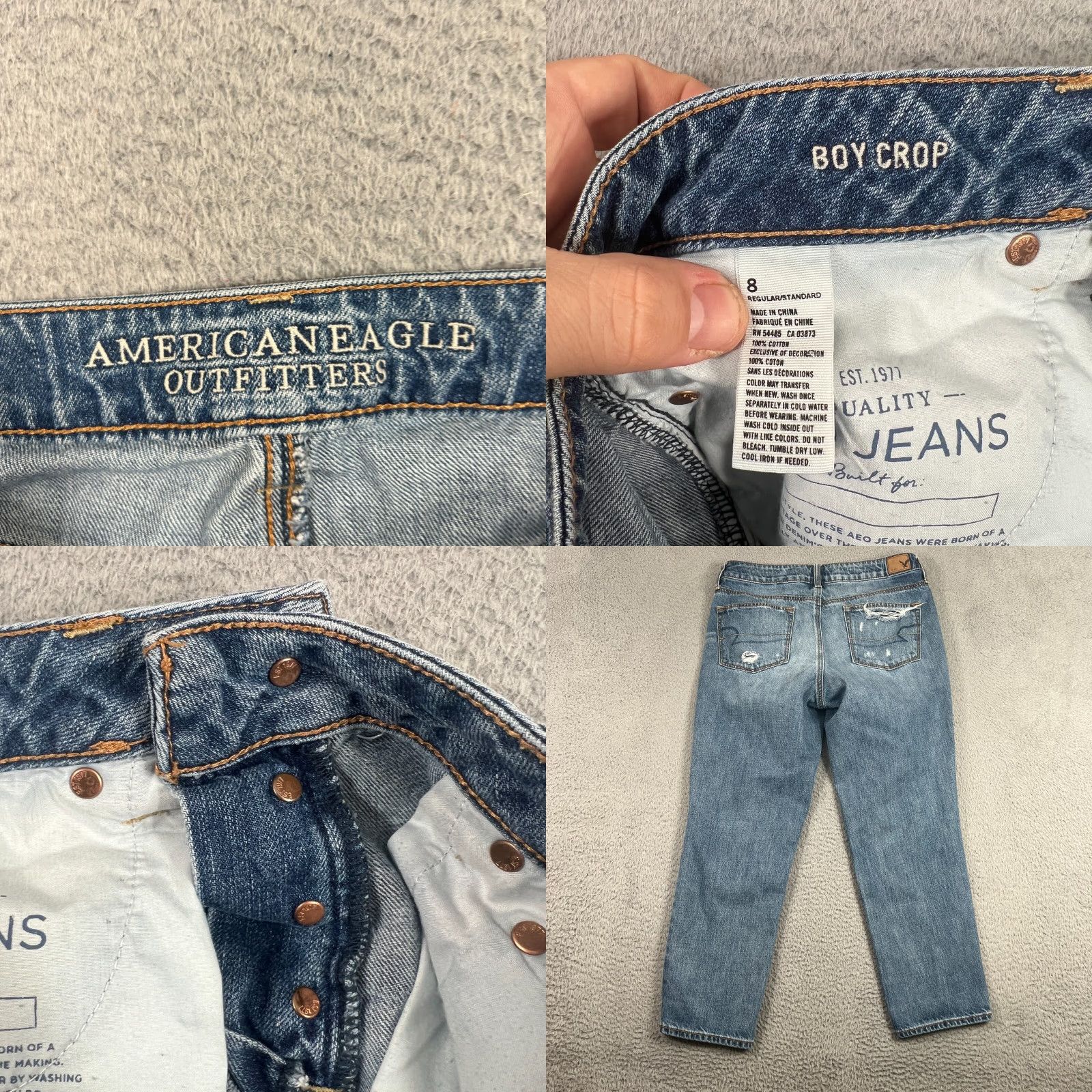 American Eagle Outfitters AMERICAN EAGLE Jeans Womens 8 Blue Cropped Destroyed Button Fly Size 30" / US 8 / IT 44 - 8 Thumbnail