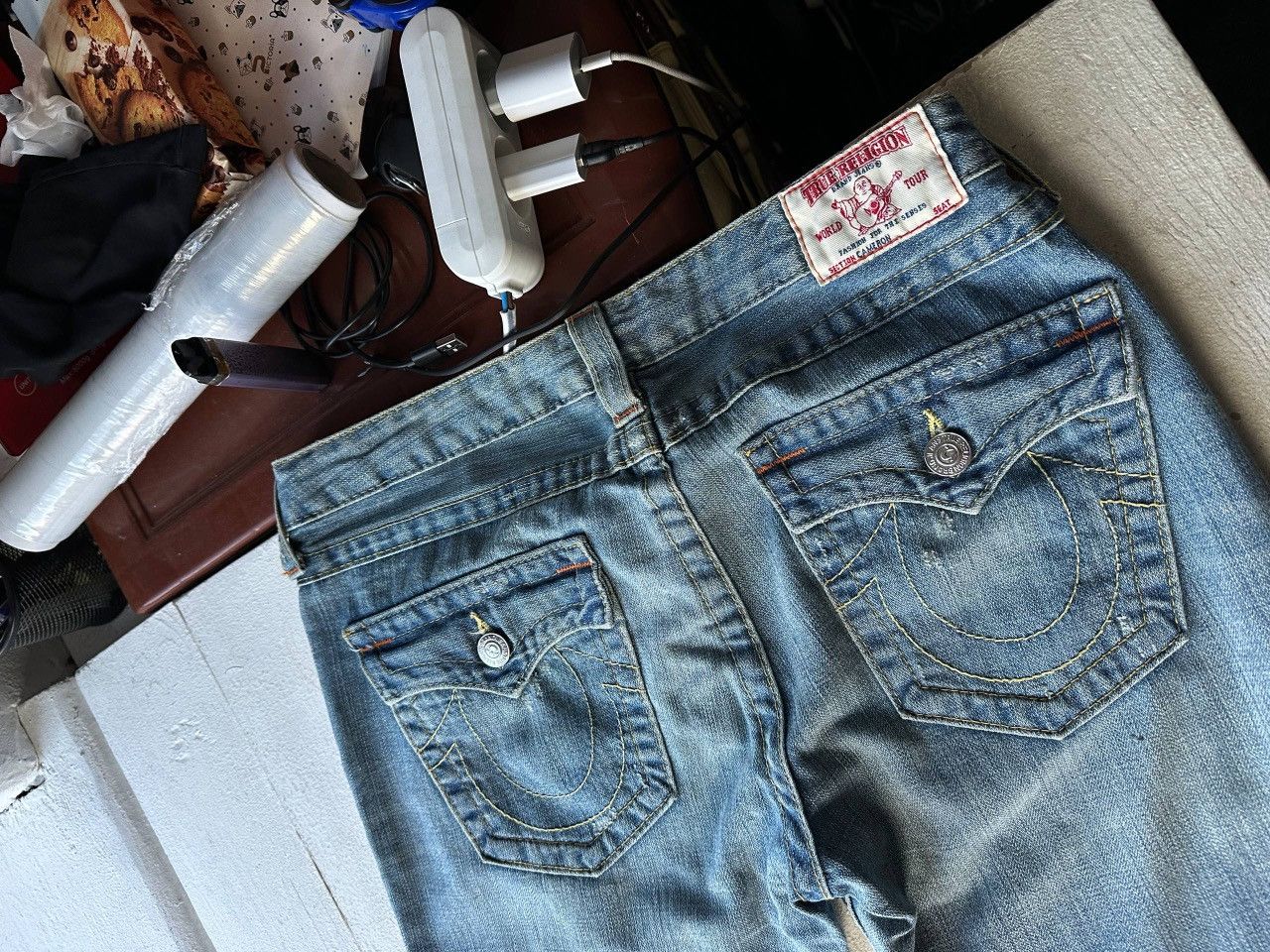 True Religion AVANT GARDE 🚨 TRUE RELIGION BLUE WOMEN PANTS WITH LOGO Size 33" - 2 Thumbnail