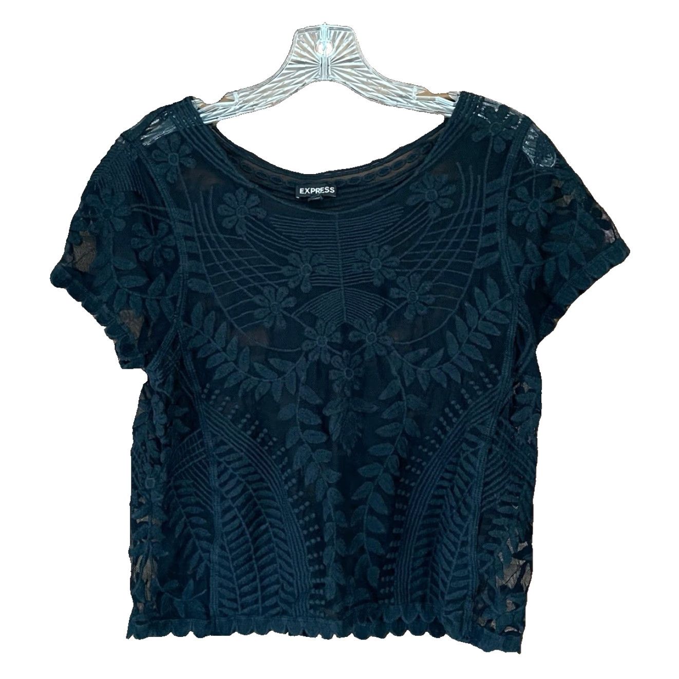 Express VTG Express Women's crop top Sz S Black lace Floral Fairy Whimsigoth 90s Y2K Boho Cropped Shirt Size S / US 4 / IT 40 - 2 Thumbnail