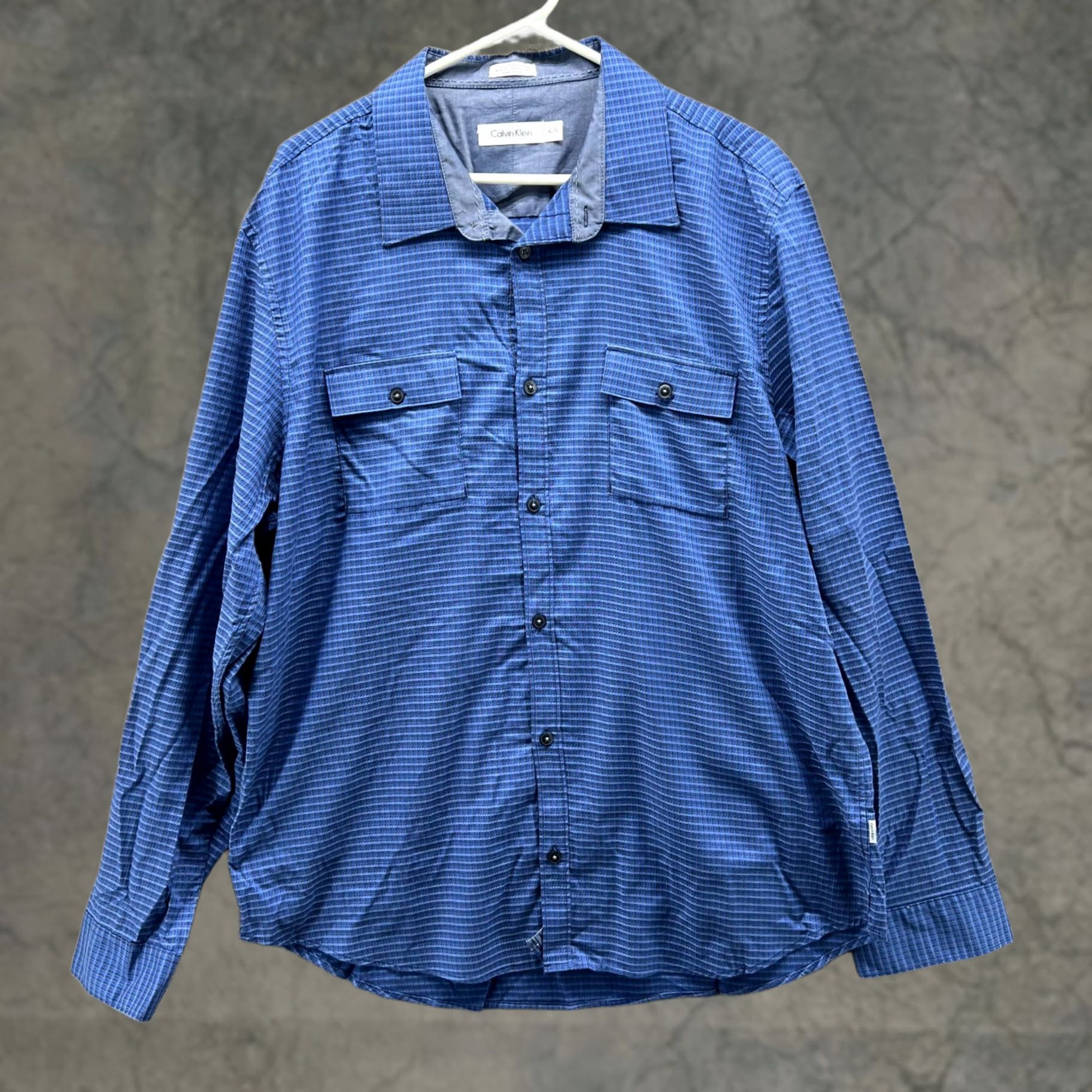 Calvin Klein VINTAGE Calvin Klein Shirt Mens XL Blue Button-Down Gingham Outdoors Utility Pockets Plaid Size US XL / EU 56 / 4 - 1 Thumbnail