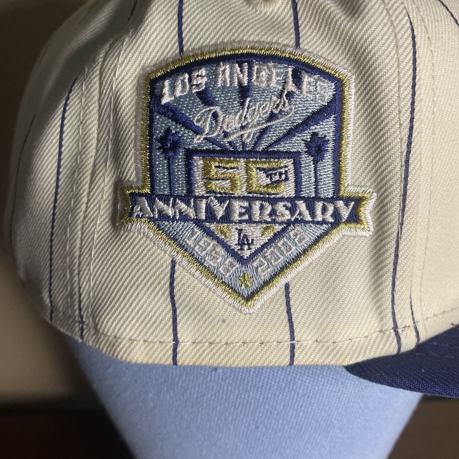 New Era LA Dodgers NewEra 5950 Off White Pinstripe Script Hat 7 3/8 Size ONE SIZE - 5 Thumbnail