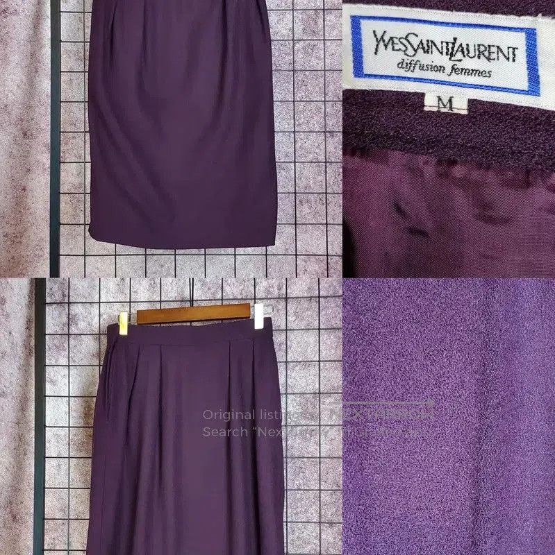 Yves Saint Laurent YSL Deep Purple Wool Midi Skirt for Women . Size 28" / US 6 / IT 42 - 1 Thumbnail