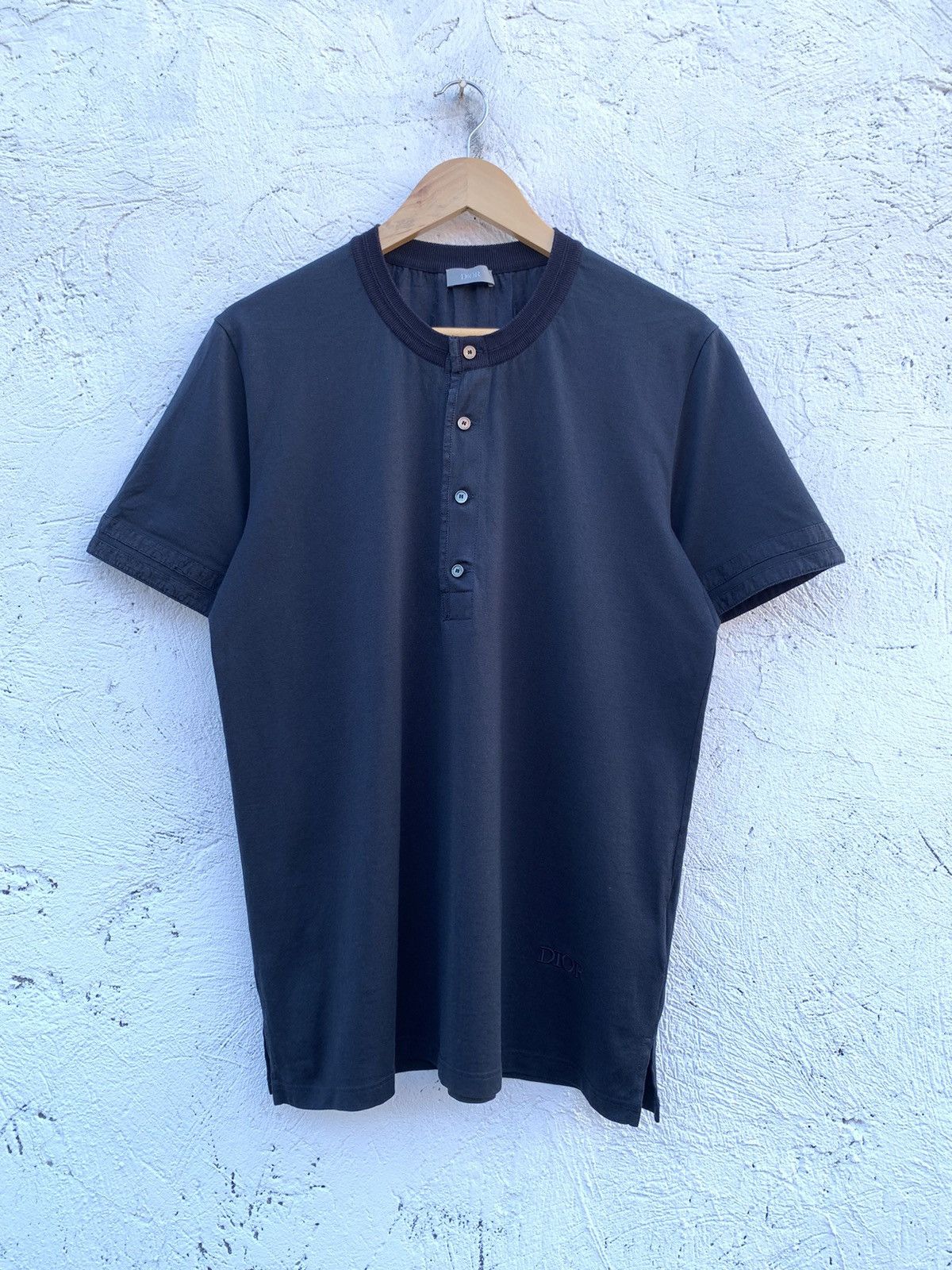 image of Dior Fw21 Cotton Henley Shirt in Blue, Men's (Size Large)