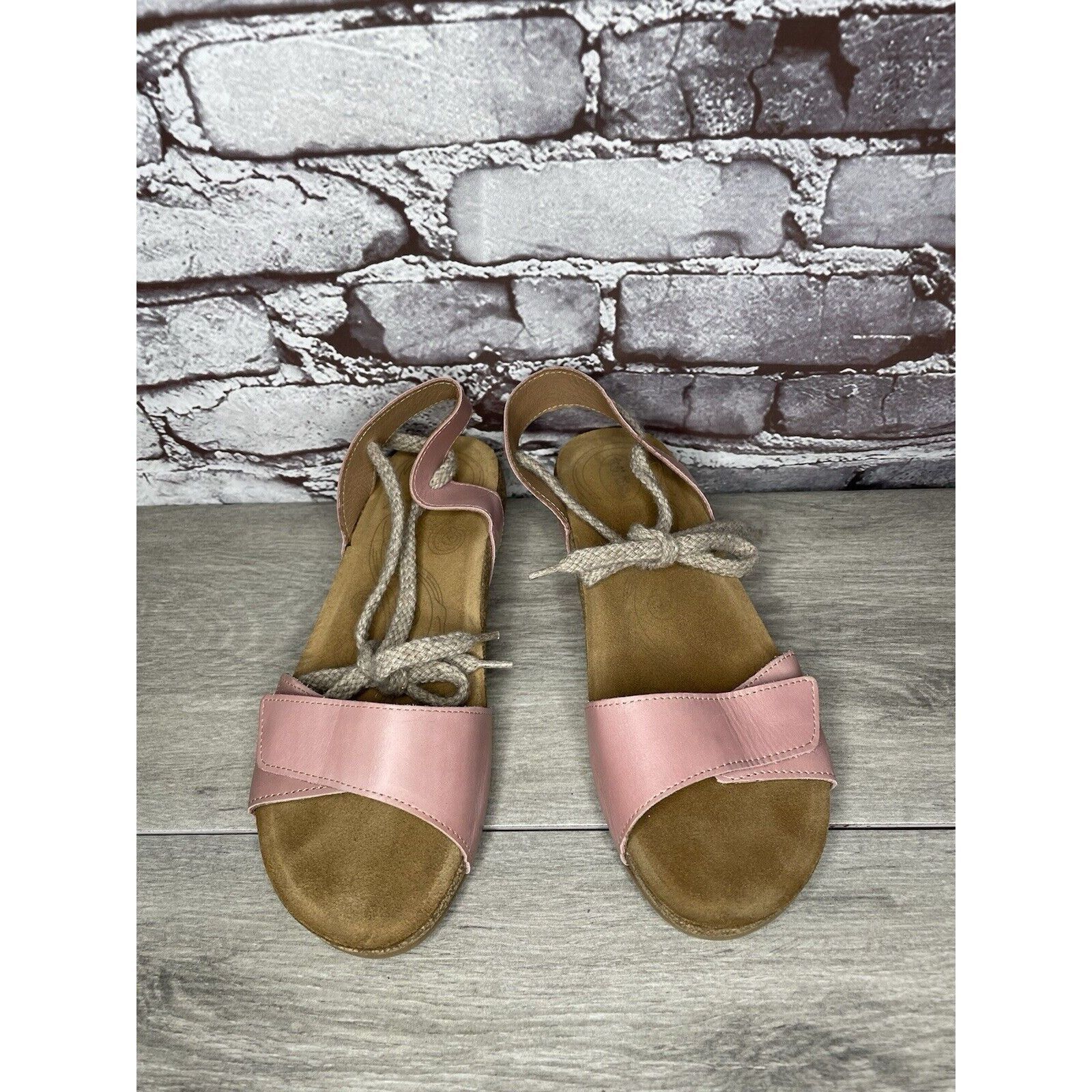 Other TAOS Pink Leather Ankle Lace Strap Cork Wedge Sandals Women Size US 9.5 / IT 39.5 - 2 Thumbnail