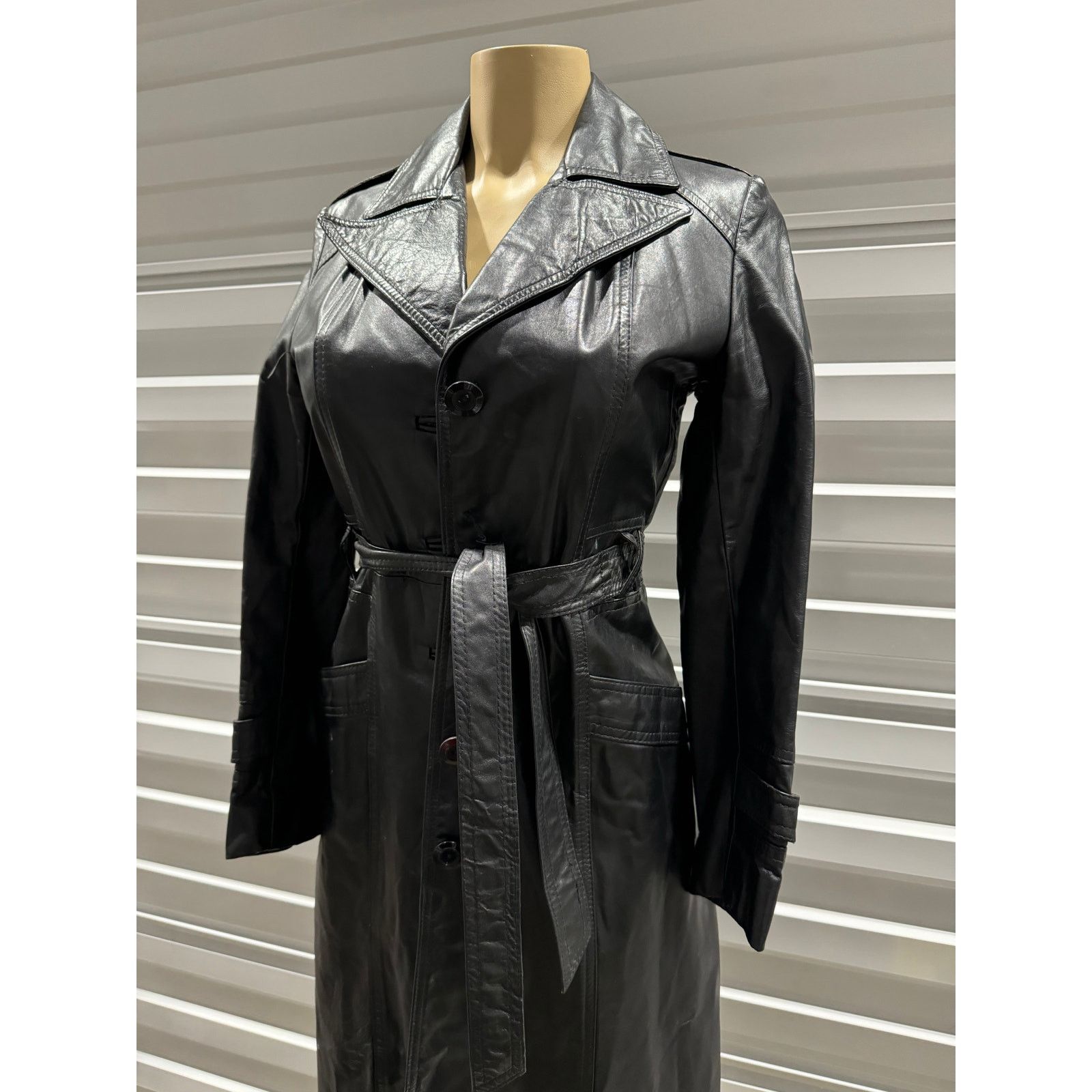 Vintage LEATHER vintage TRENCH COAT Size XS / US 0-2 / IT 36-38 - 8 Thumbnail