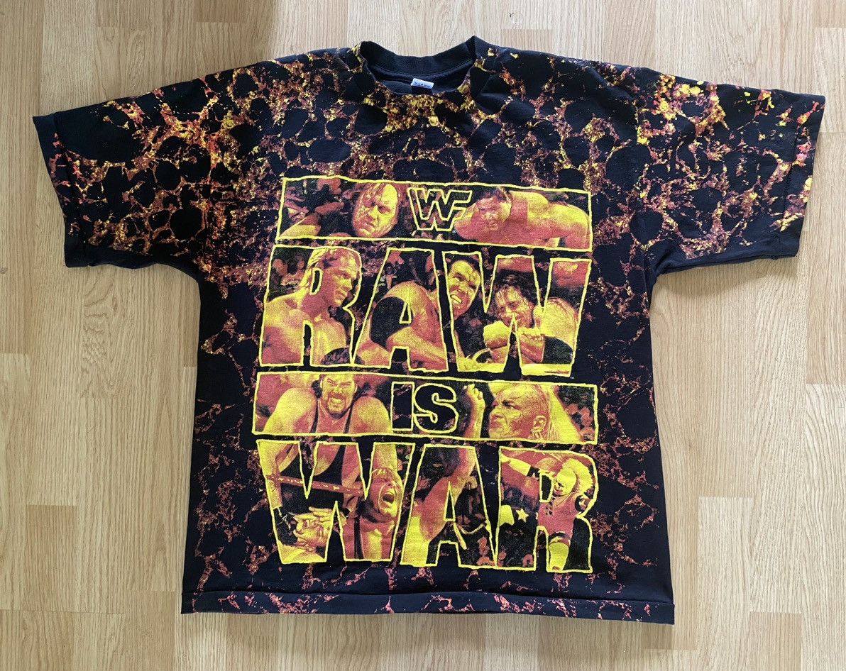 Image of Vintage x Wwe Wwf Raw Is War Video Game Aop Modern Wrestling T Shirt in Black, Men's (Size XL)