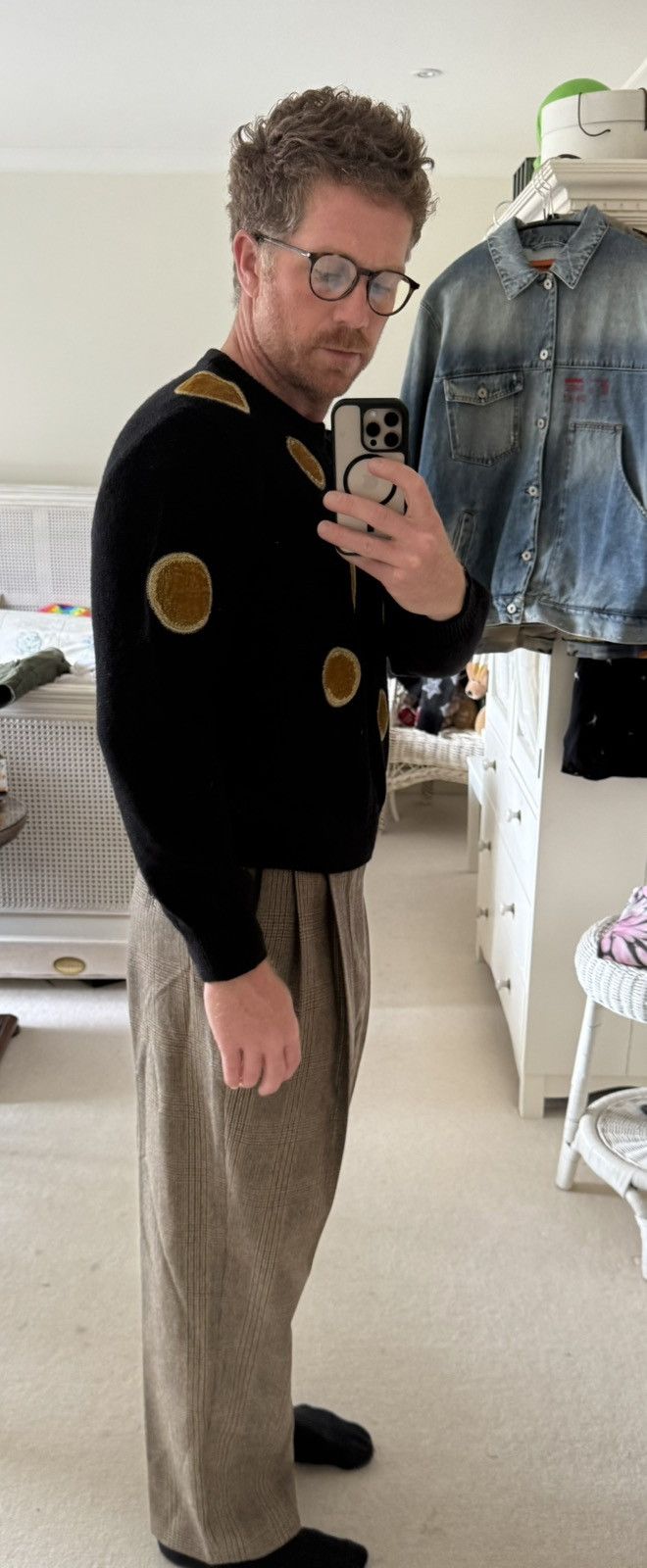 Celine × Hedi Slimane $1.6k Celine crew neck sweater with velvet circles M Hedi Size US M / EU 48-50 / 2 - 7 Thumbnail
